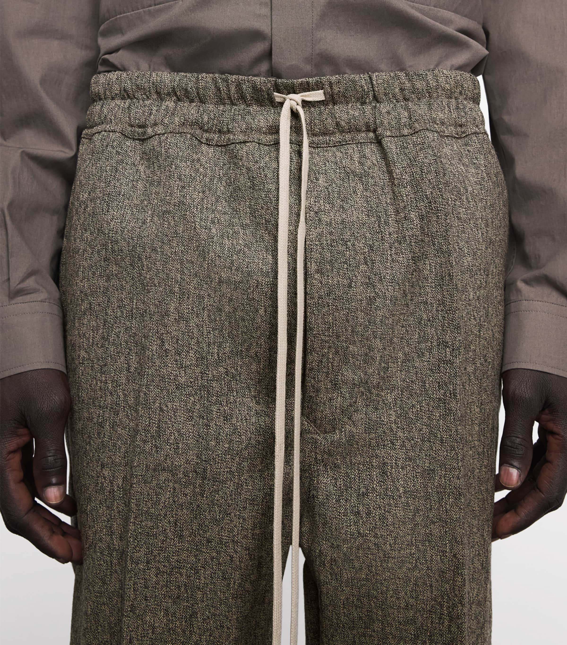Rick Owens Mens Cotton-Wool Drawstring Trousers Black Melange Image 3