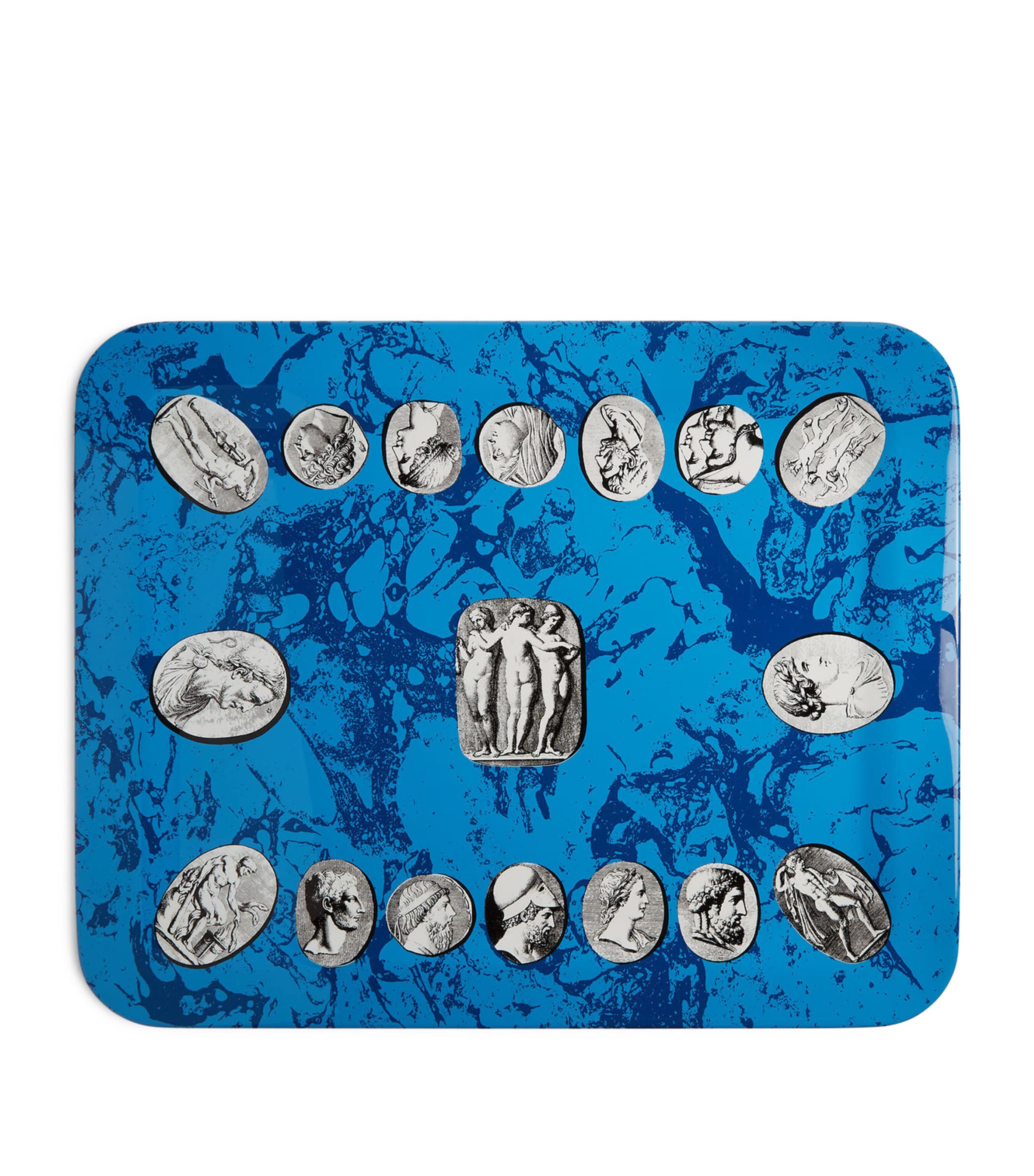 Fornasetti Cammei Printed Tray In Blau