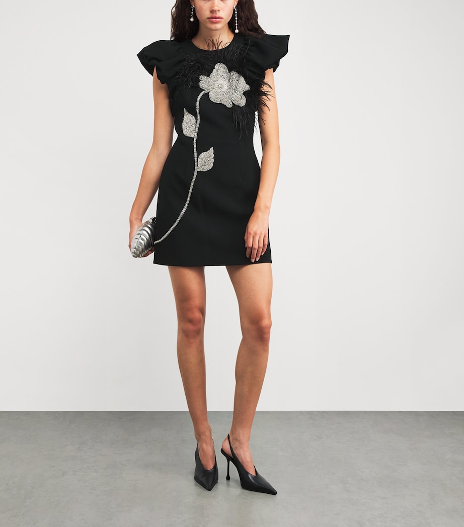 Crepe Feather-Trim Starlight Mini Dress BLACK Image 2