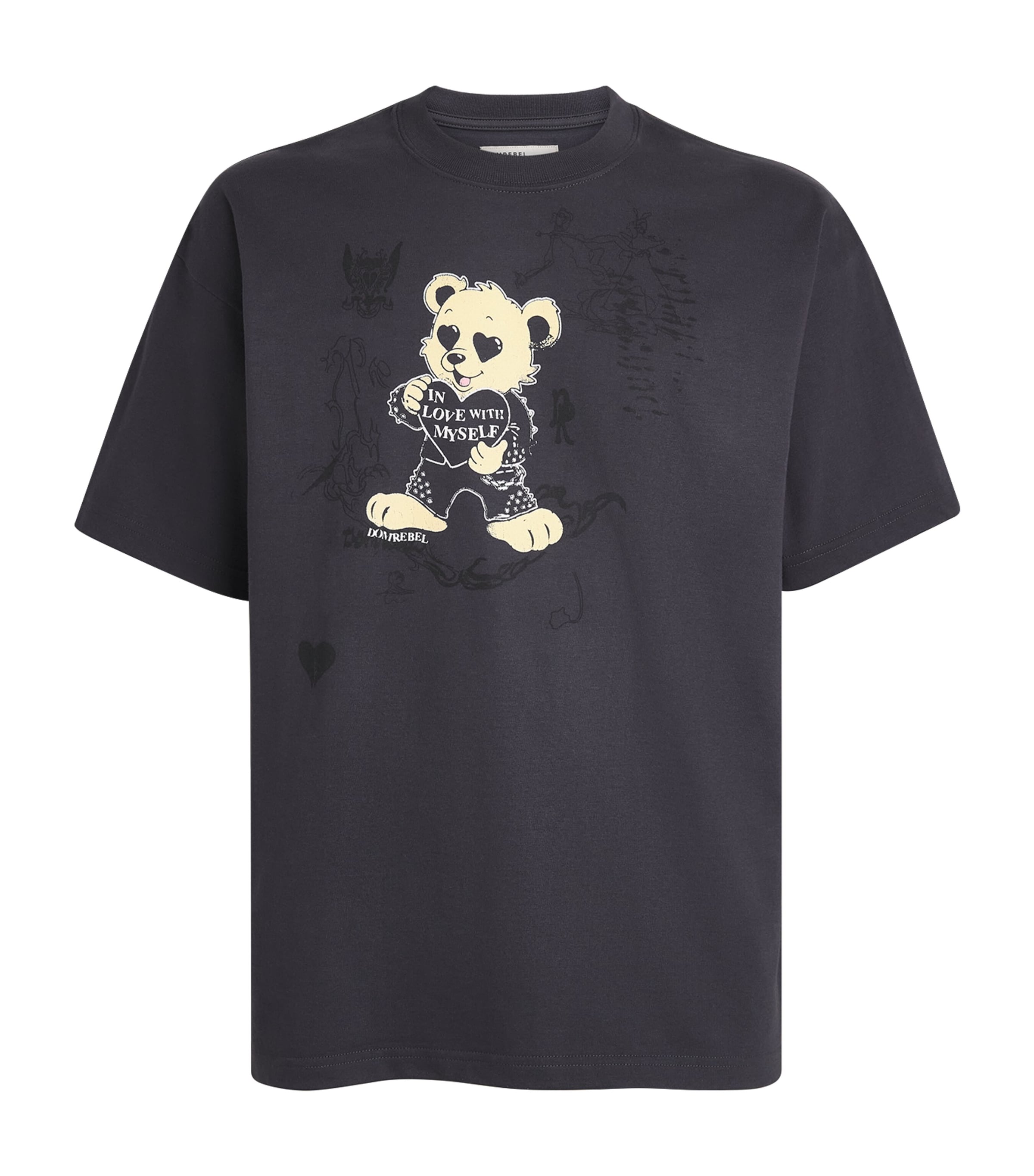 DOMREBEL Mens Cotton in Love With Myself T-Shirt Old Black Image 1