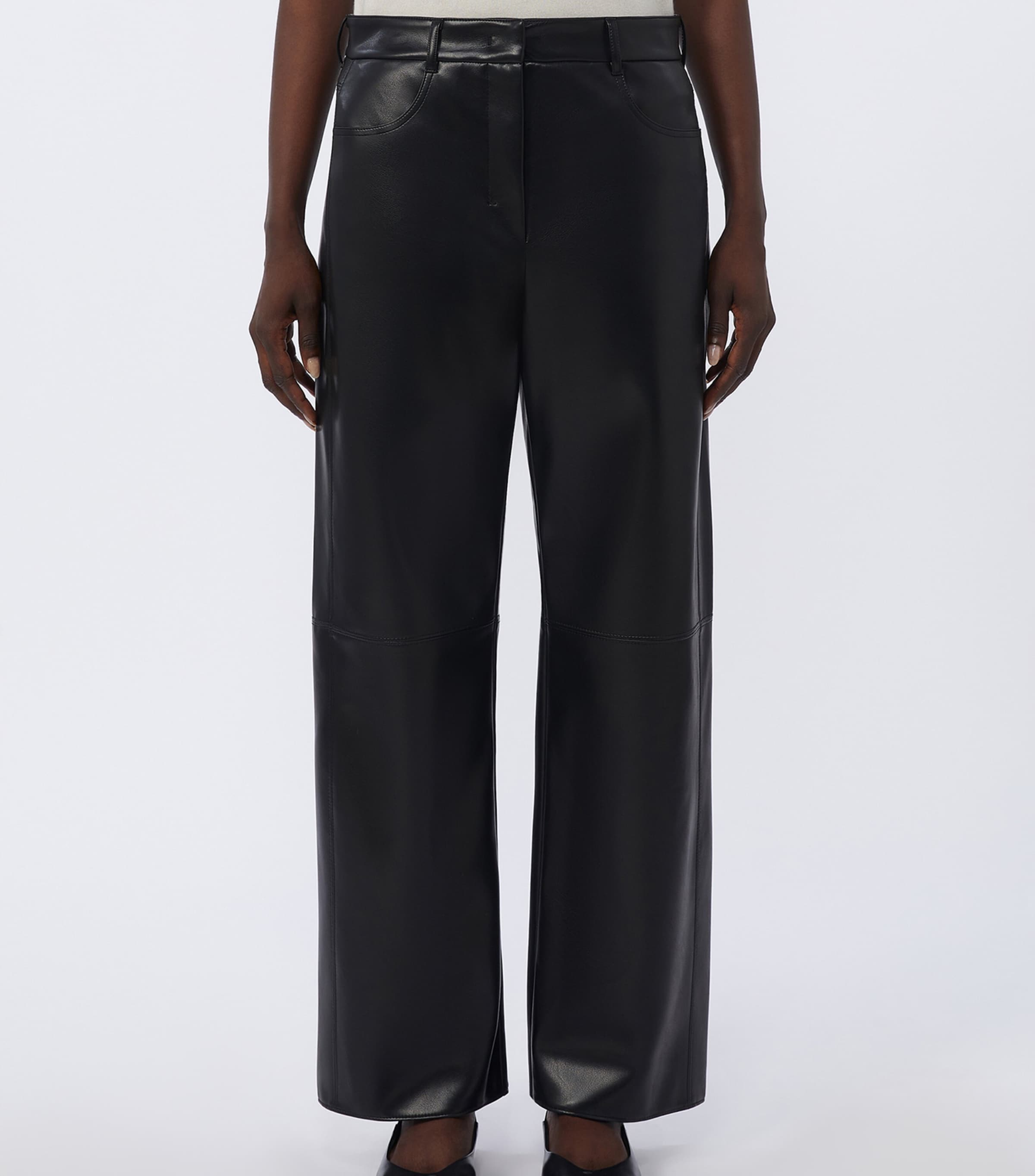 Max Mara Womens Faux Leather Wide-Leg Trousers Black Image 3