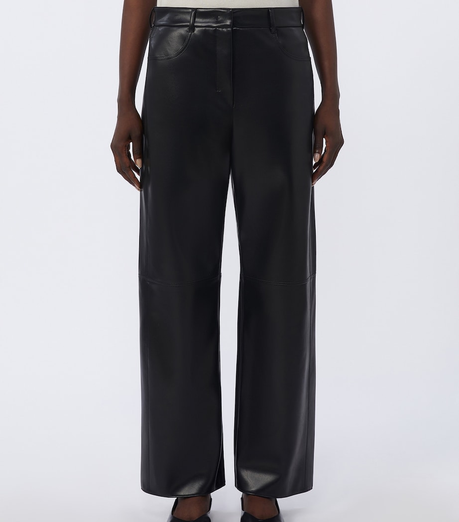 Max Mara Womens Faux Leather Wide-Leg Trousers Black Image 3