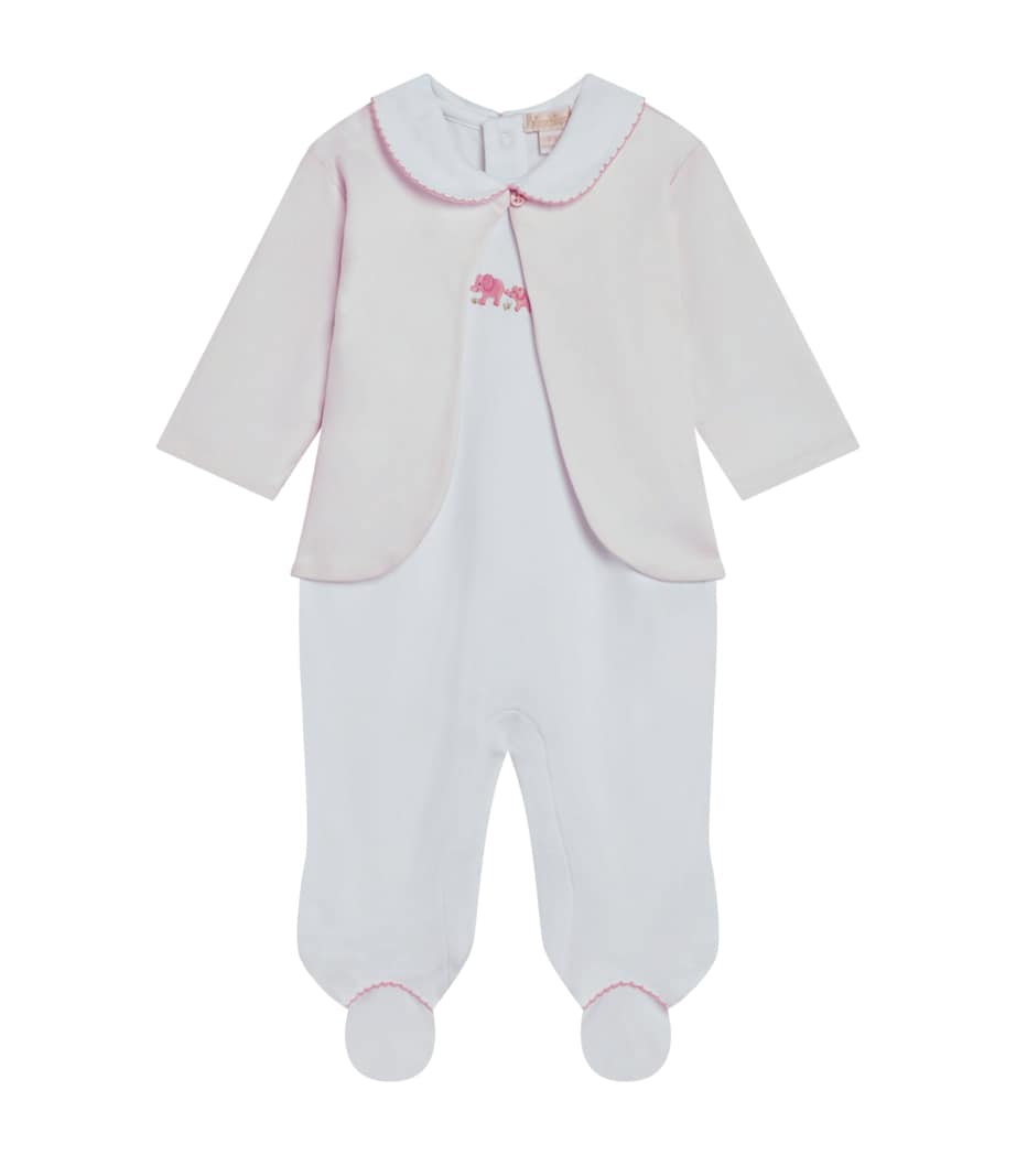 Pima Cotton Elephant Cardigan and All-In-One Set (Newborn - 6 Months) K192WHITE/PINK Image 1