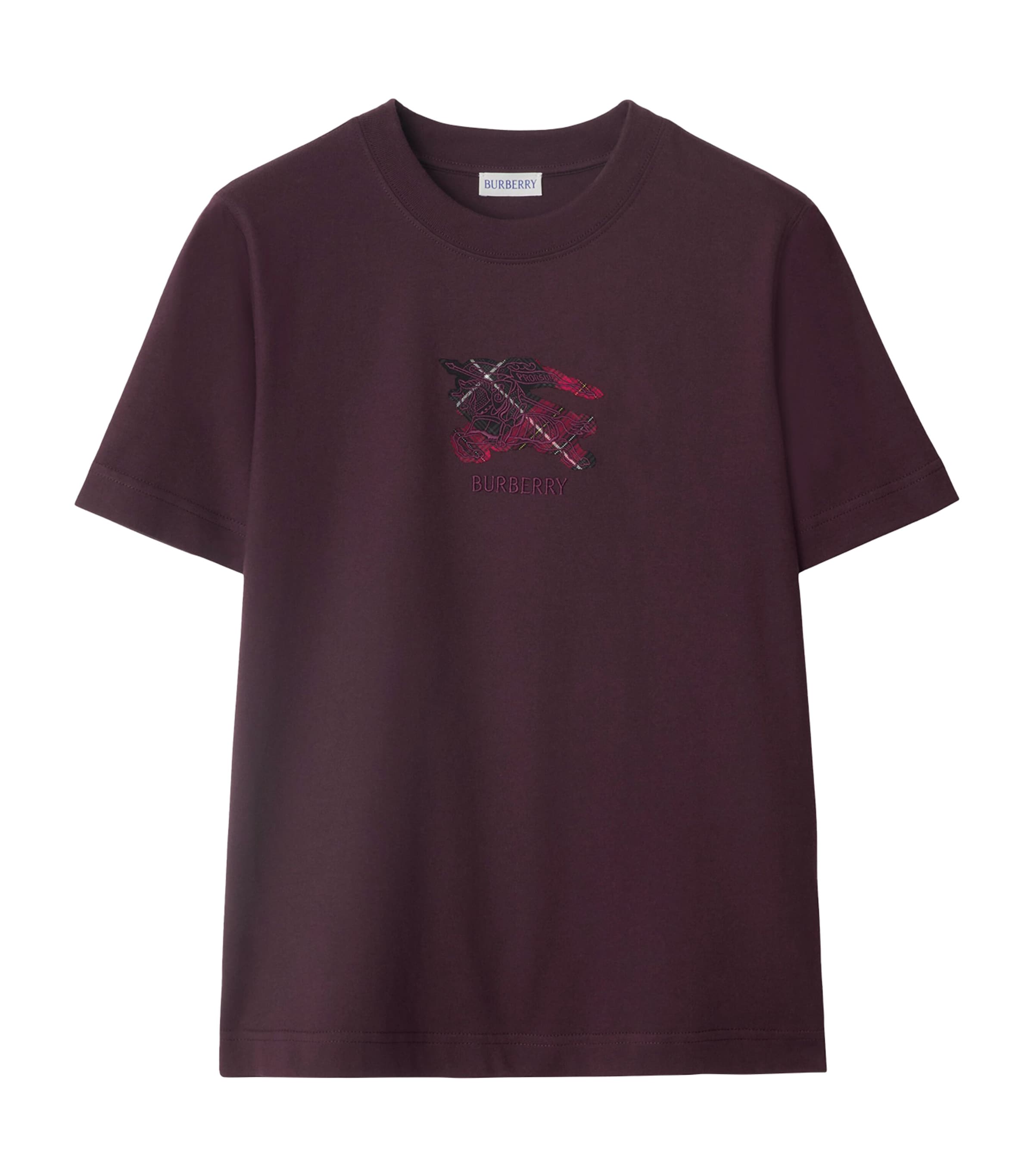Burberry Cotton Check Ekd T-shirt In Burgundy