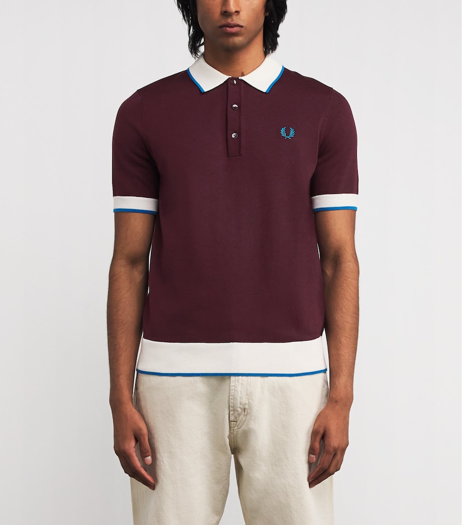 Wool-Cotton Contrast-Trim Polo Shirt 597-OXBLOOD Image 3