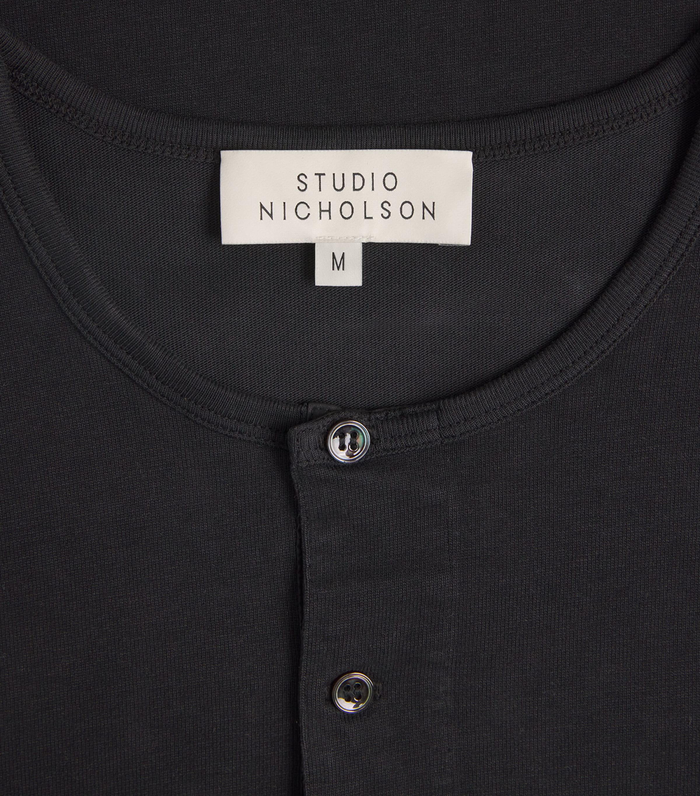 Cotton Henley T-Shirt BLACK Image 5