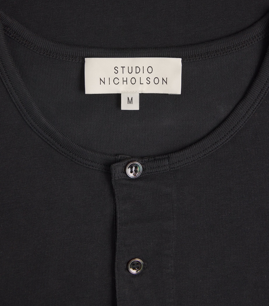 Cotton Henley T-Shirt BLACK Image 5