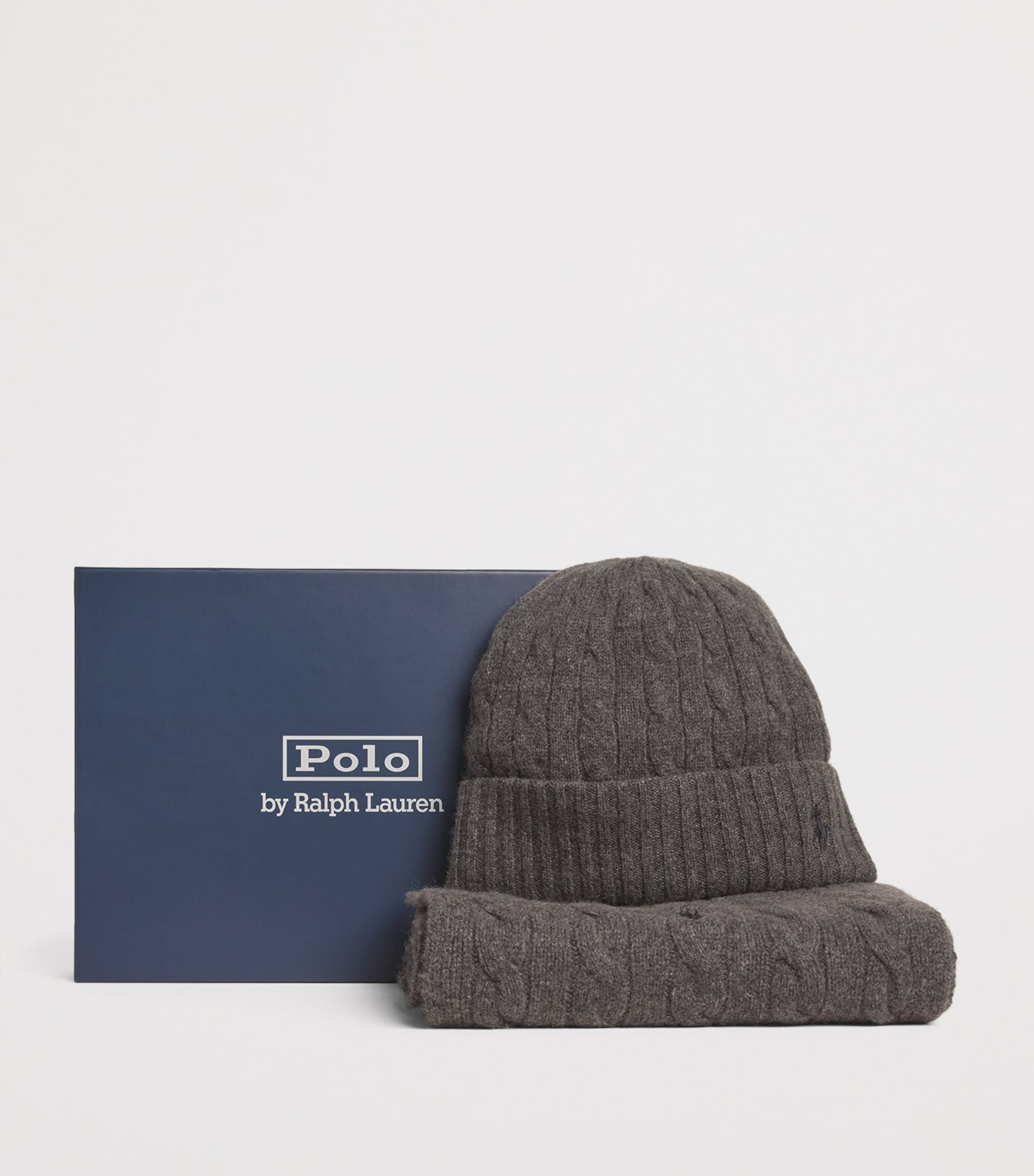 Cashmere Cable-Knit Hat and Scarf Set GREY Image 2