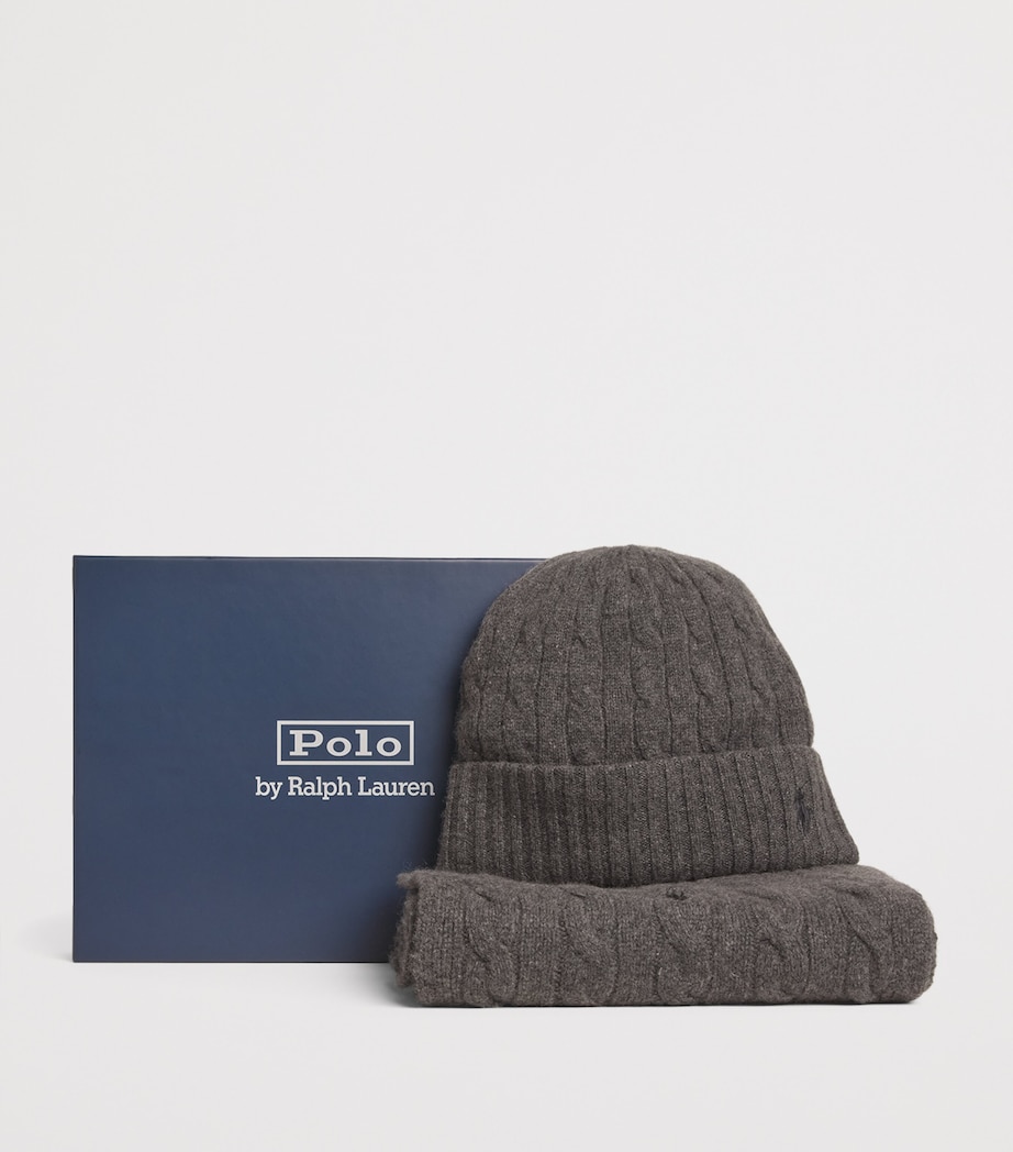 Cashmere Cable-Knit Hat and Scarf Set GREY Image 2