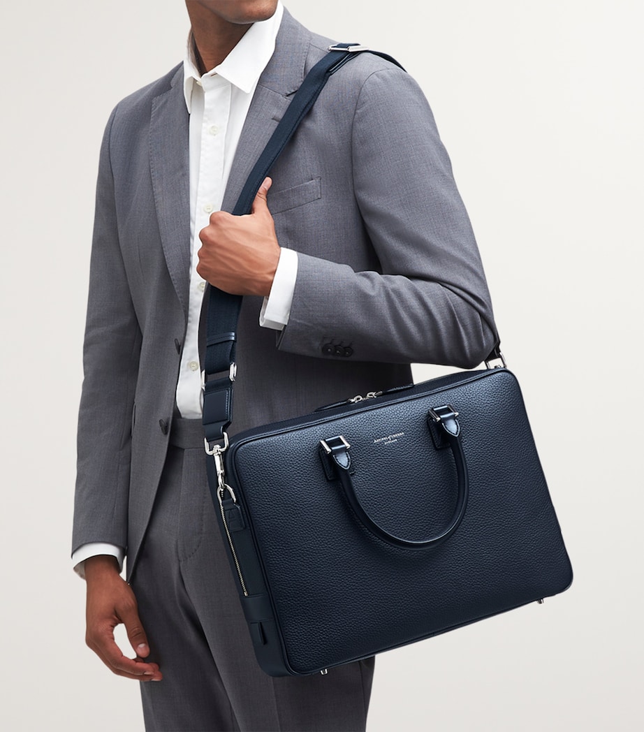 Leather Mount Street Briefcase Bag NAVY Image 6