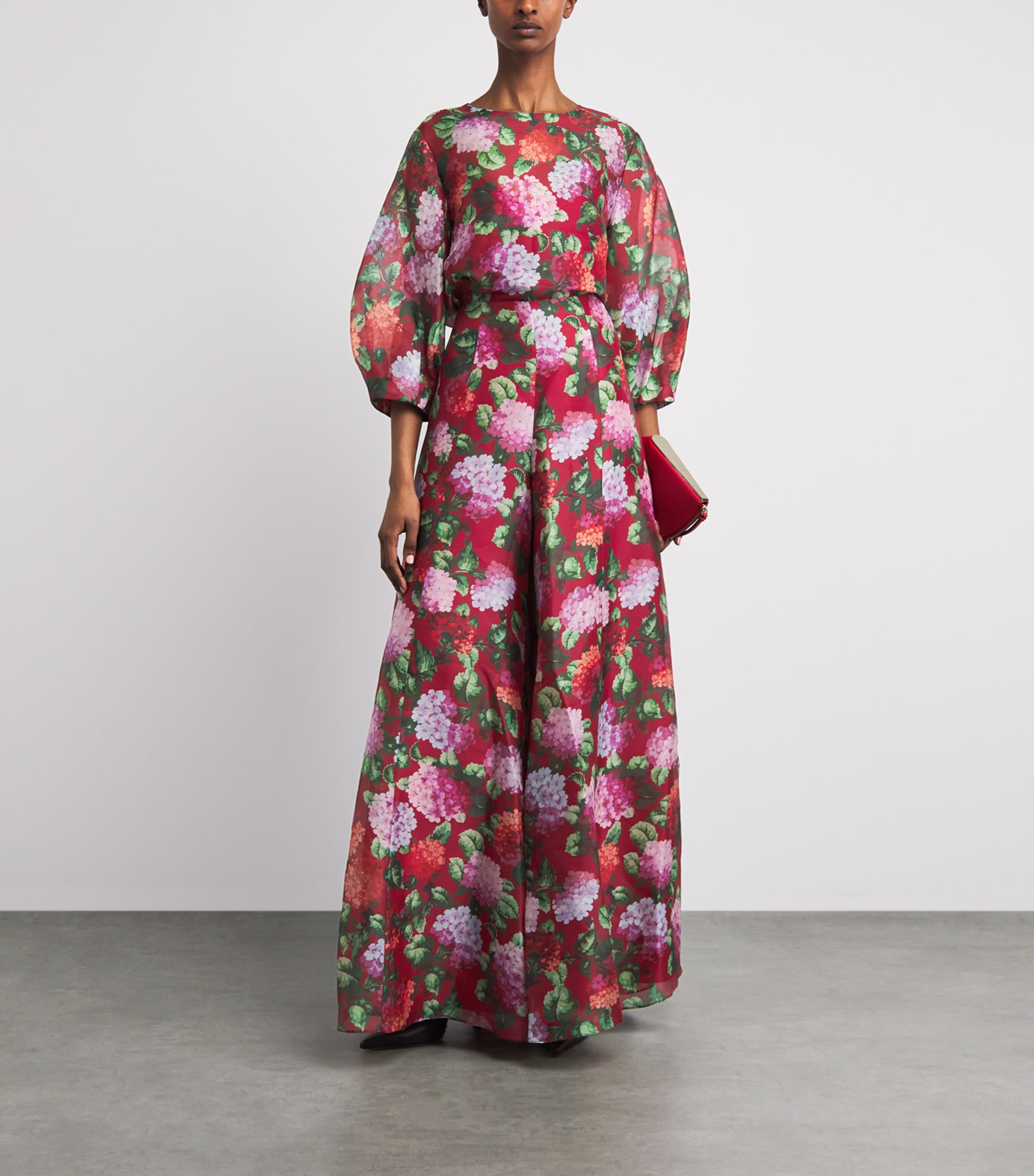 Carolina Herrera Womens Silk Floral Puff-Sleeve Blouse Cranberry/multi Image 2