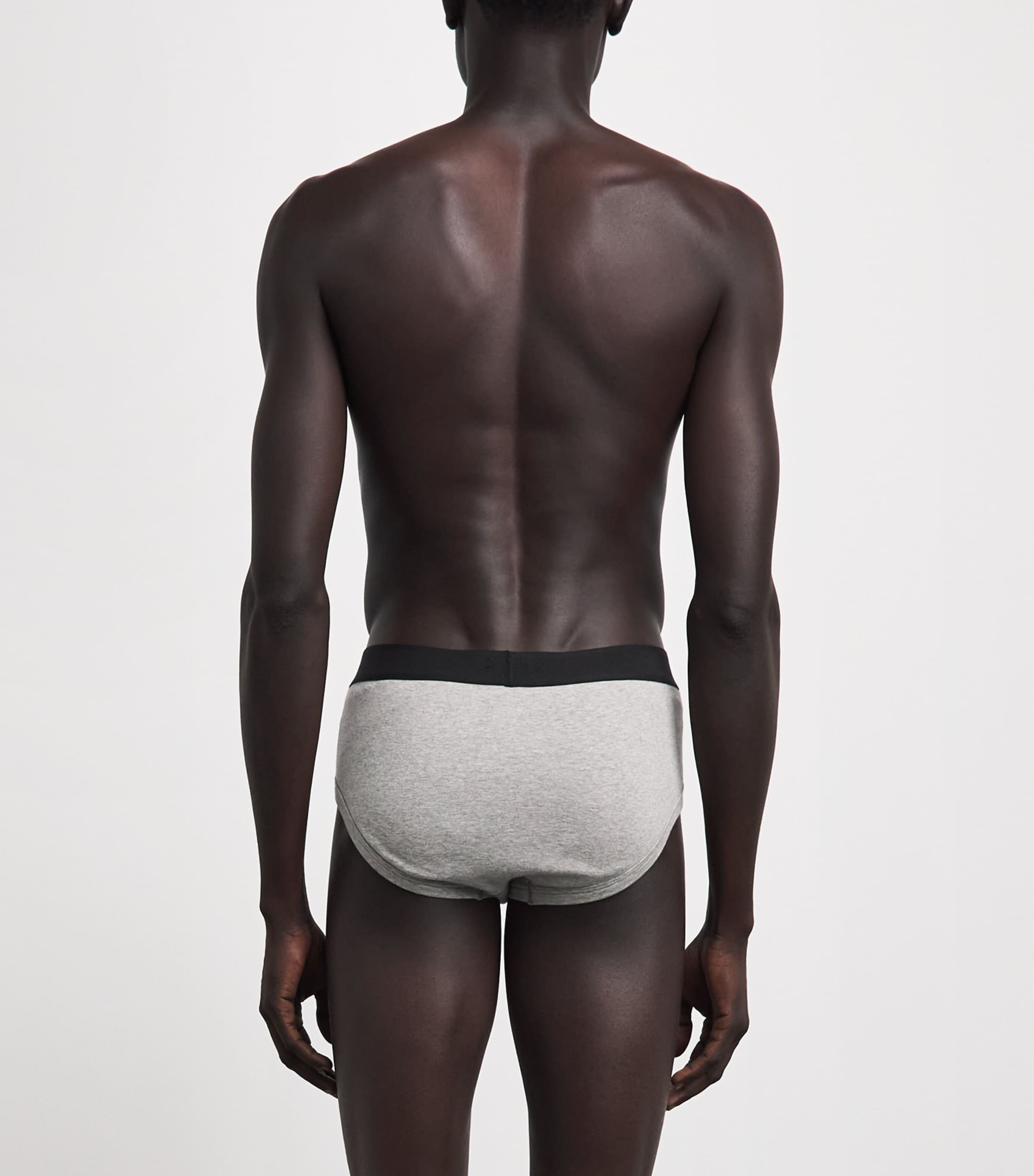 TOM FORD Mens Stretch-Cotton Logo Briefs (Pack of 2) Grey Melange Image 3
