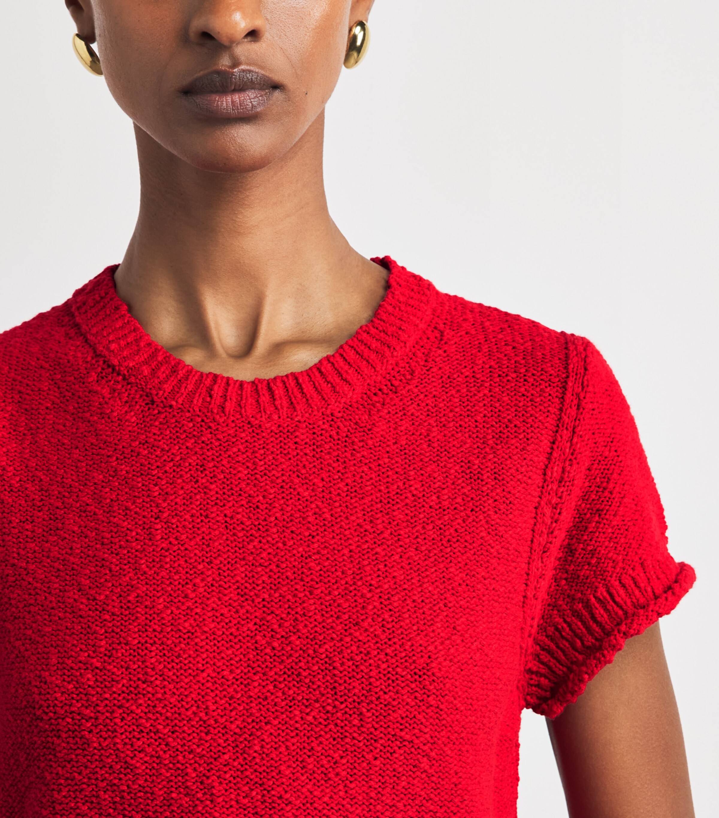ME+EM Womens Cotton-Linen Bouclé Baby T-Shirt Rose Petal Red Image 3