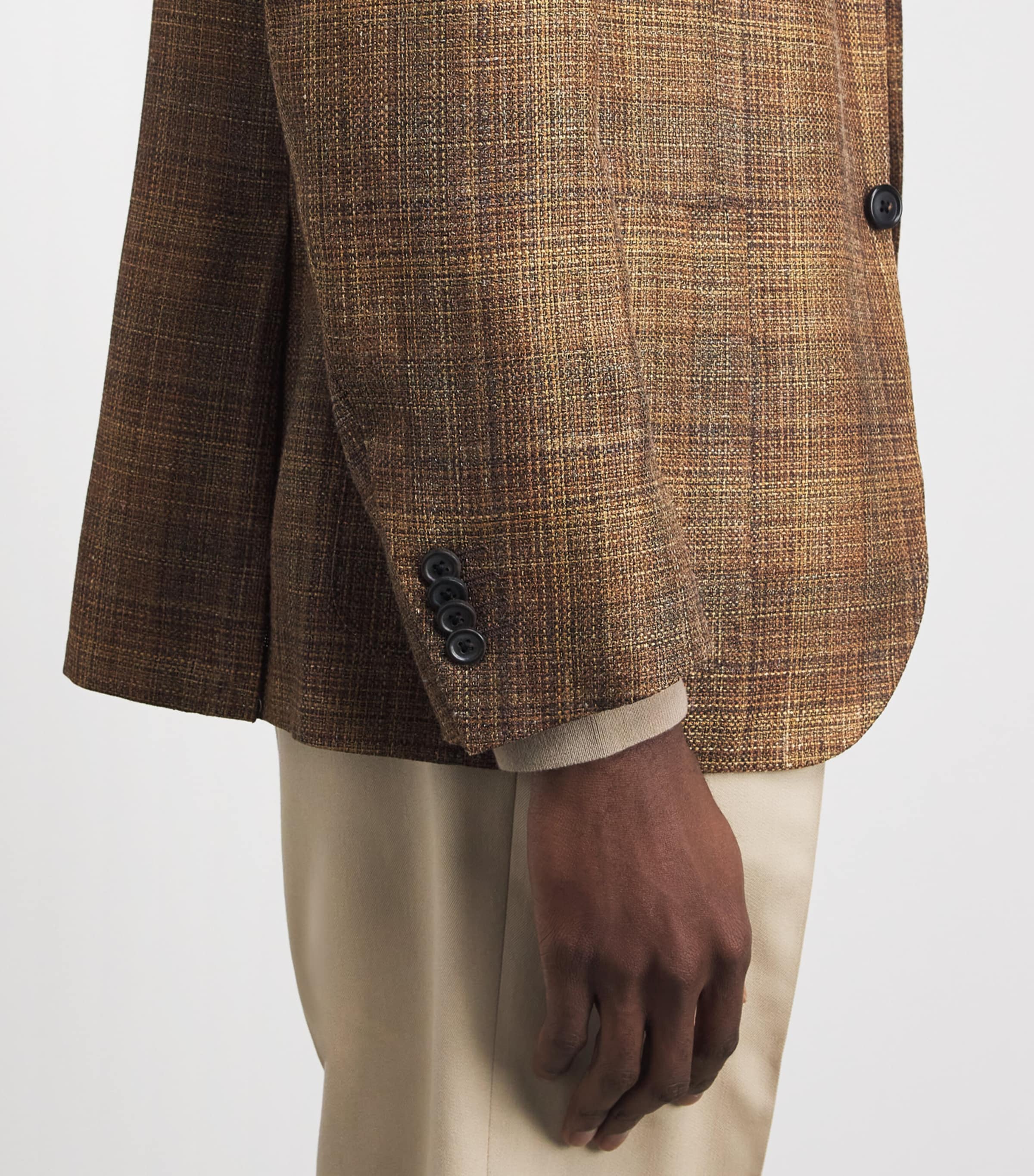 Corneliani Mens Virgin Wool-Silk-Linen Blazer Burned Brown Image 3
