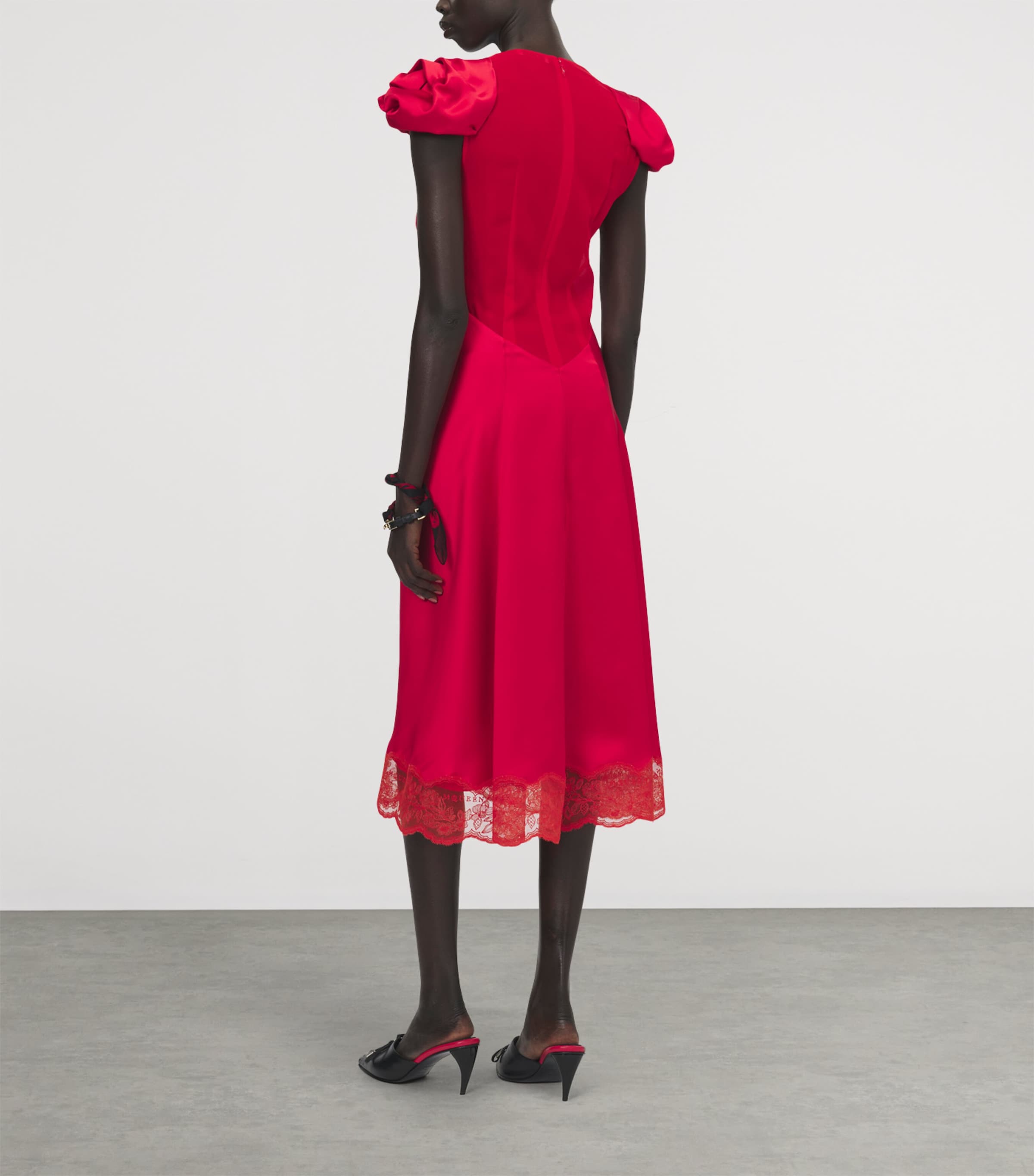 McQueen Womens Satin-Lace Midi Dress Image 3