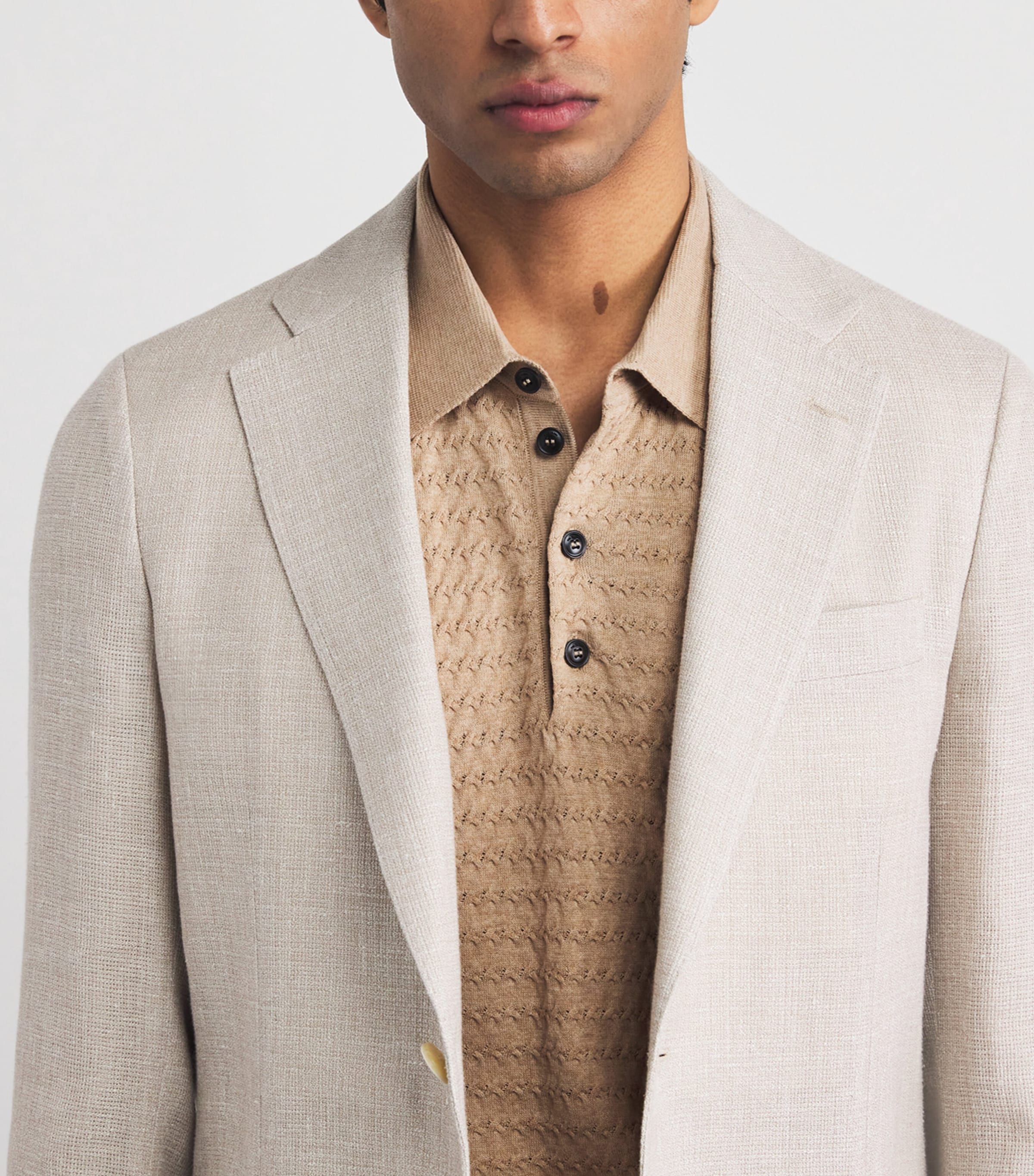 Pal Zileri Mens Cotton Cross-Stitch Polo Shirt Light Brown Image 3