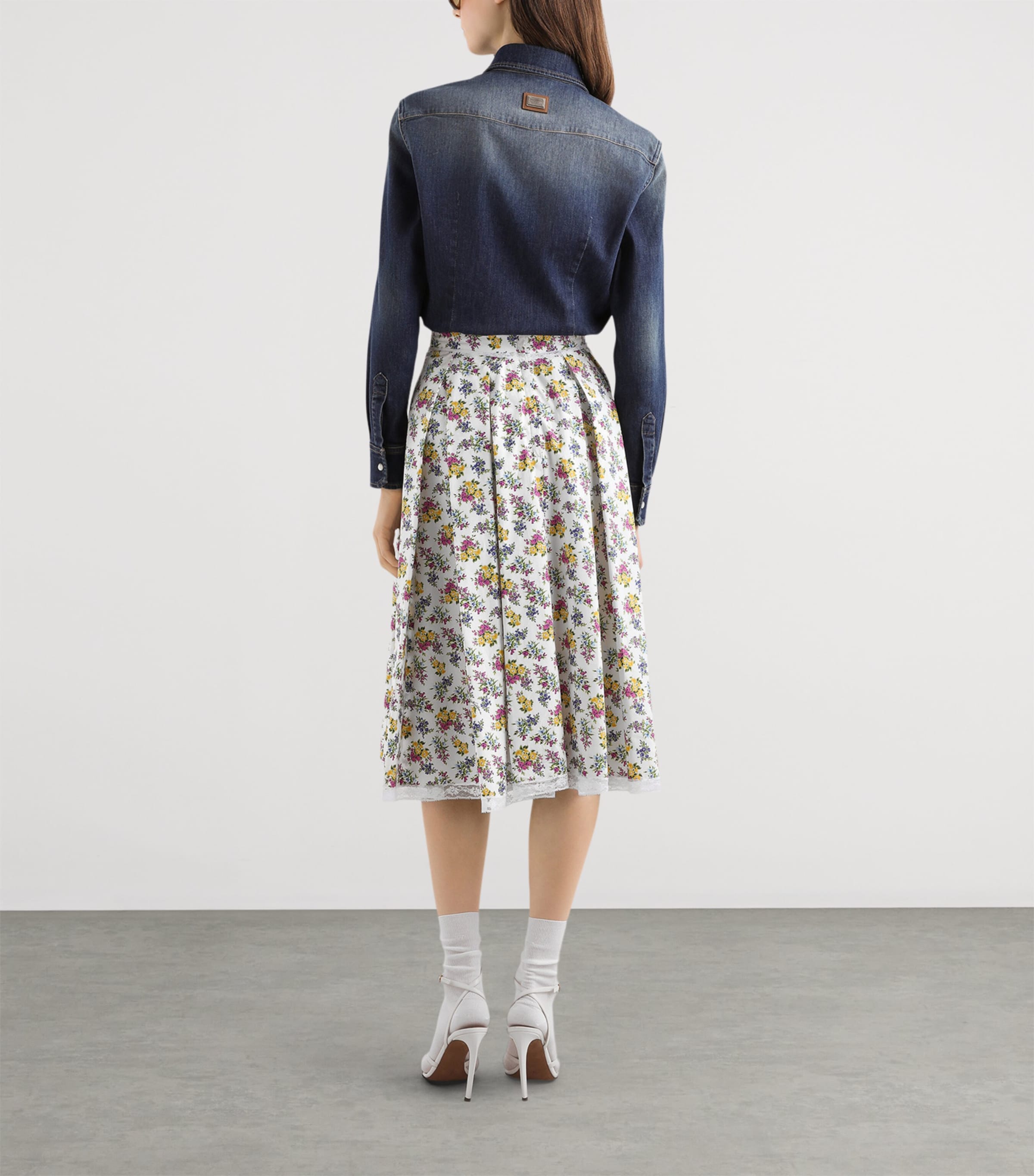 Dolce&Gabbana Womens Cotton-Blend Pleated Midi Skirt Fior Image 4