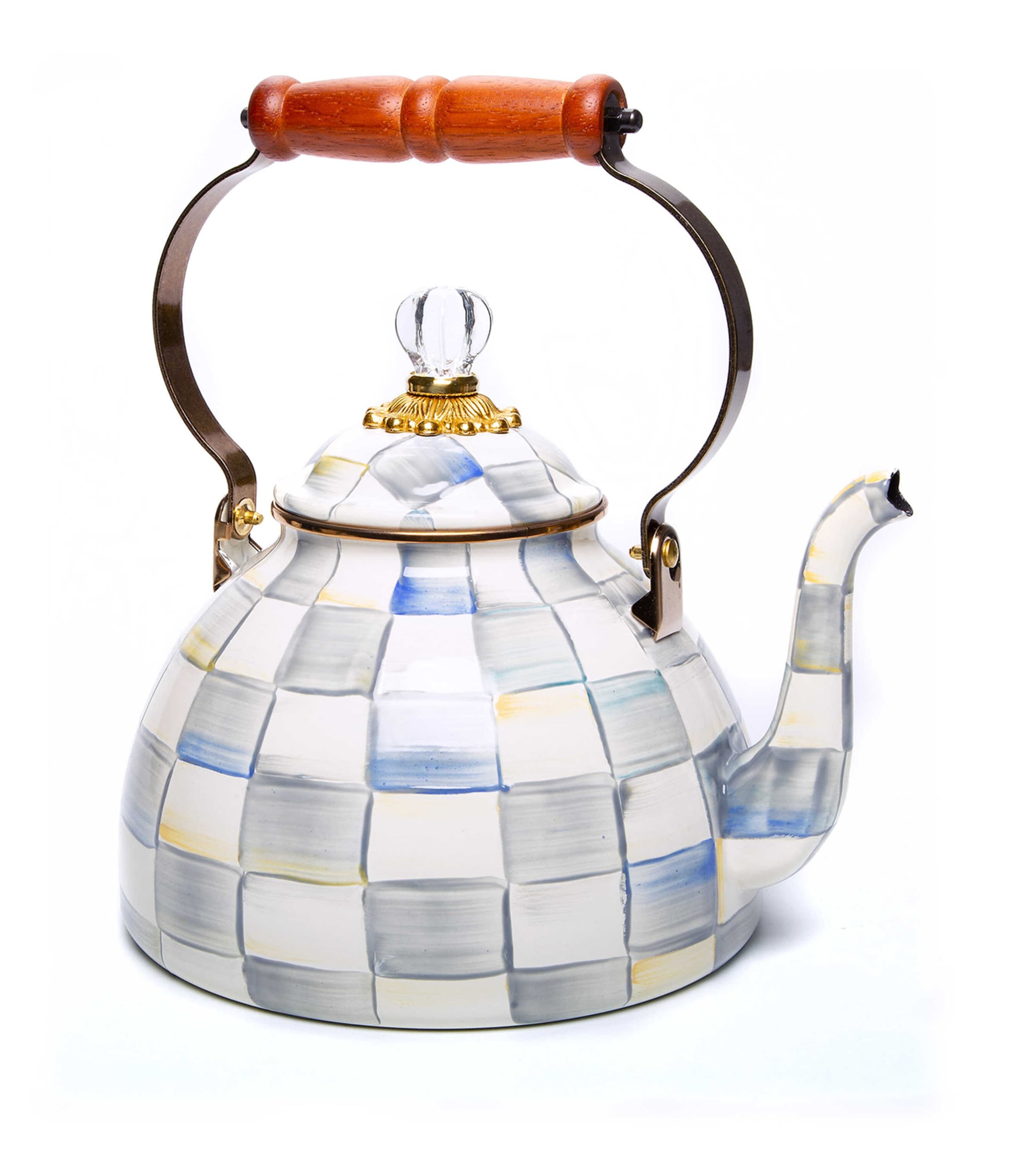 Mackenzie-childs Mackenzie Childs Sterling Check Enameled Steel 3-quart Tea Kettle