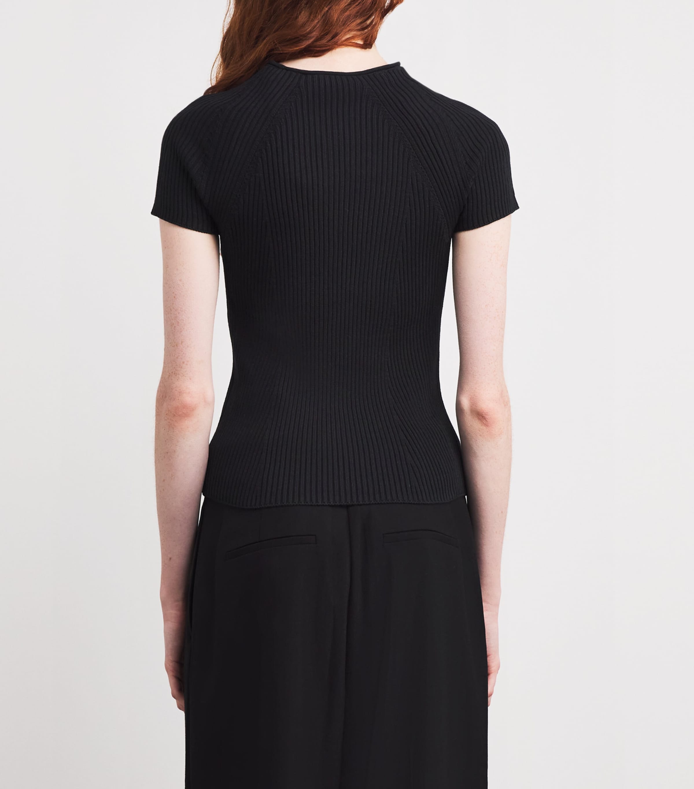 Ribbed Short-Sleeve Sweater DARK GREY Image 4