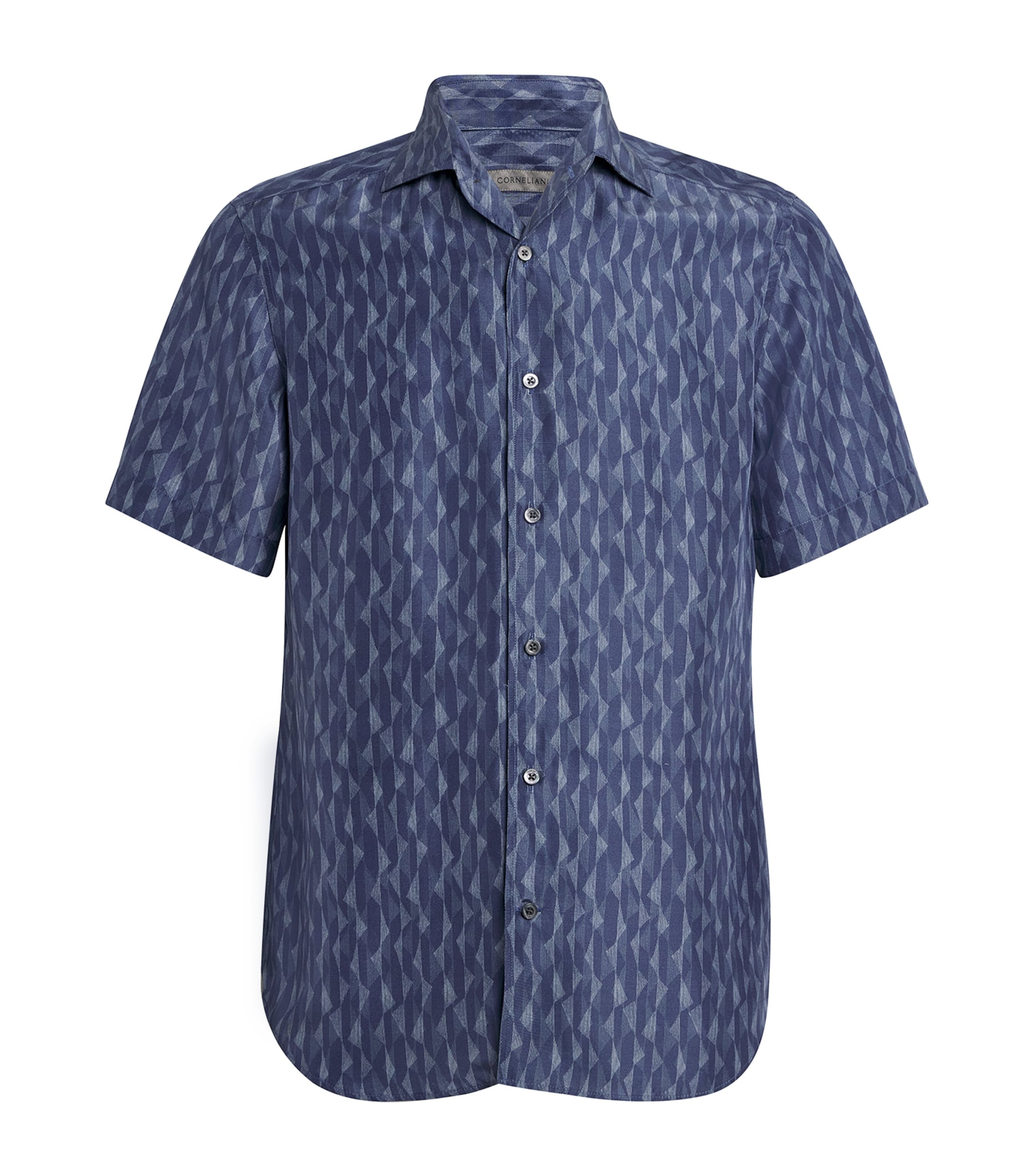 Corneliani Silk Short-sleeve Printed Shirt In Blue