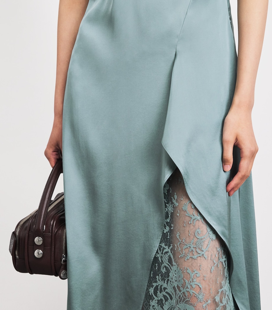 Acne Studios Womens Satin Lace-Trim Midi Dress Abc Sage Green Image 3