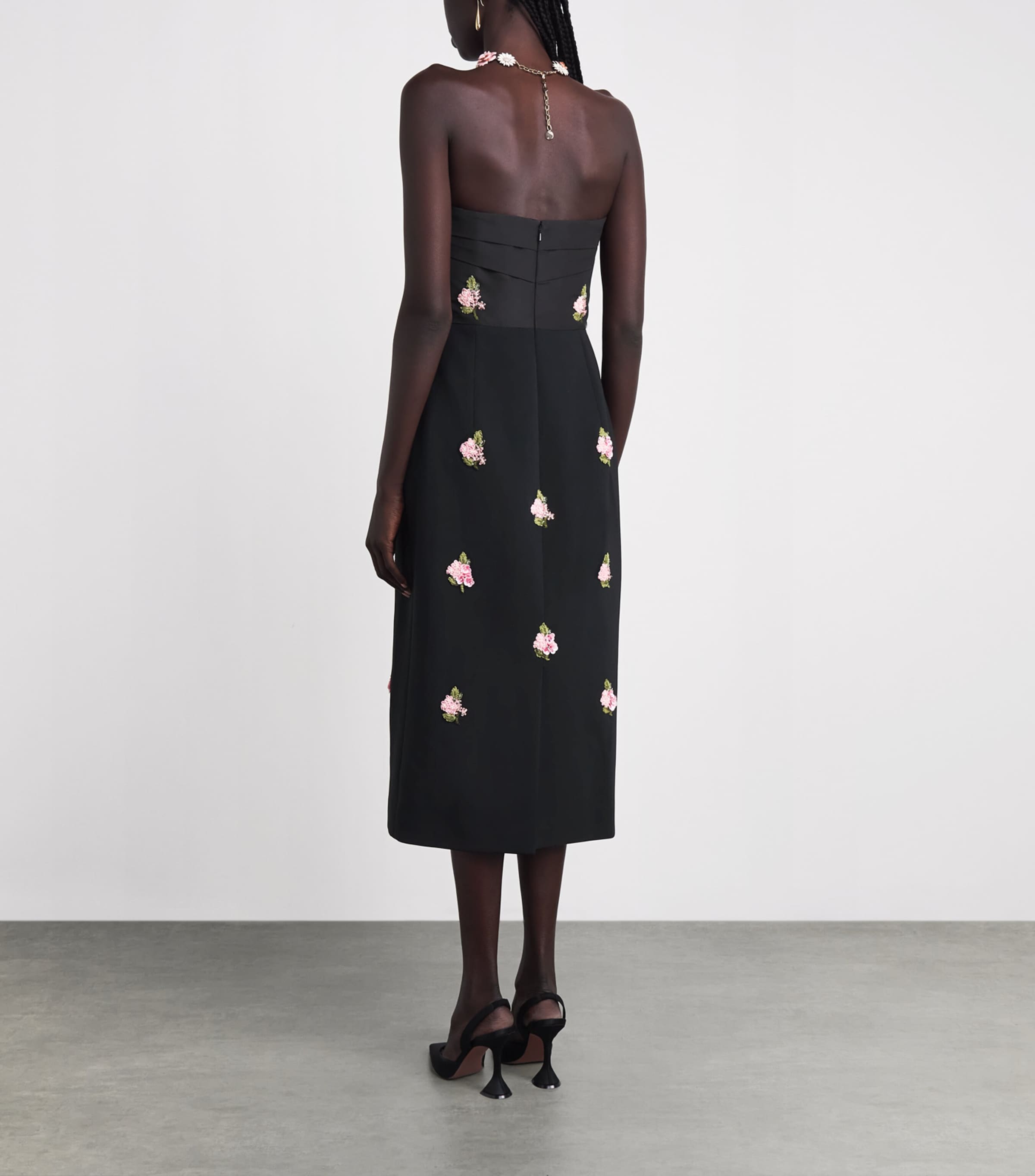 Carolina Herrera Womens Floral Embroidered Strapless Midi Dress Black Image 4
