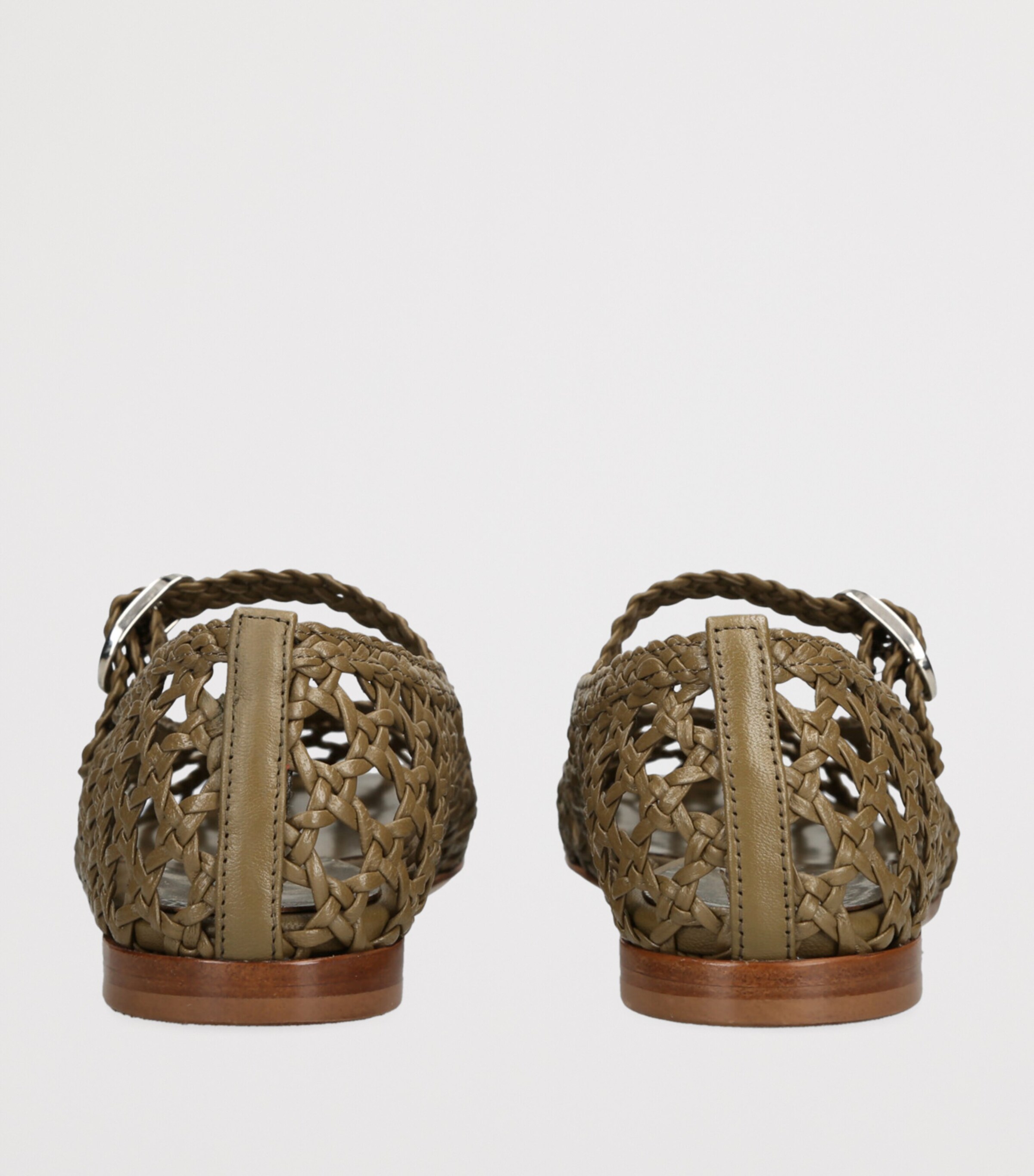 Leather Woven Ballet Flats KHAKI Image 2