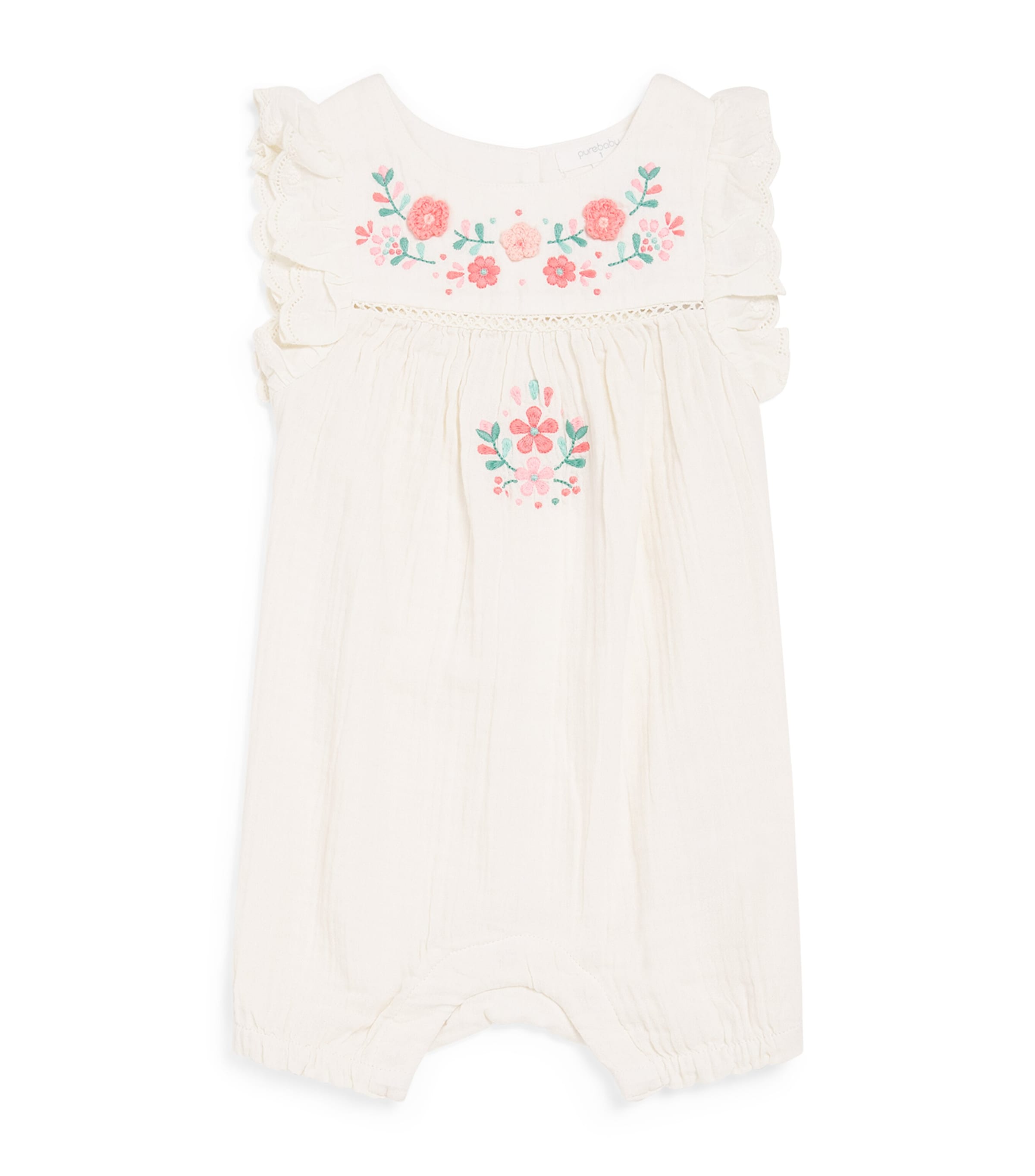 Purebaby Organic Cotton Embroidered Playsuit (0-12 Months) Cloud Image 1