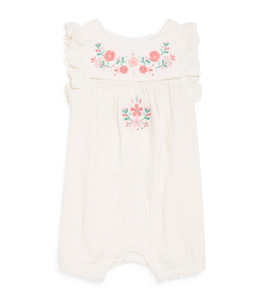 Purebaby Organic Cotton Embroidered Playsuit (0-12 Months) Cloud Image 1