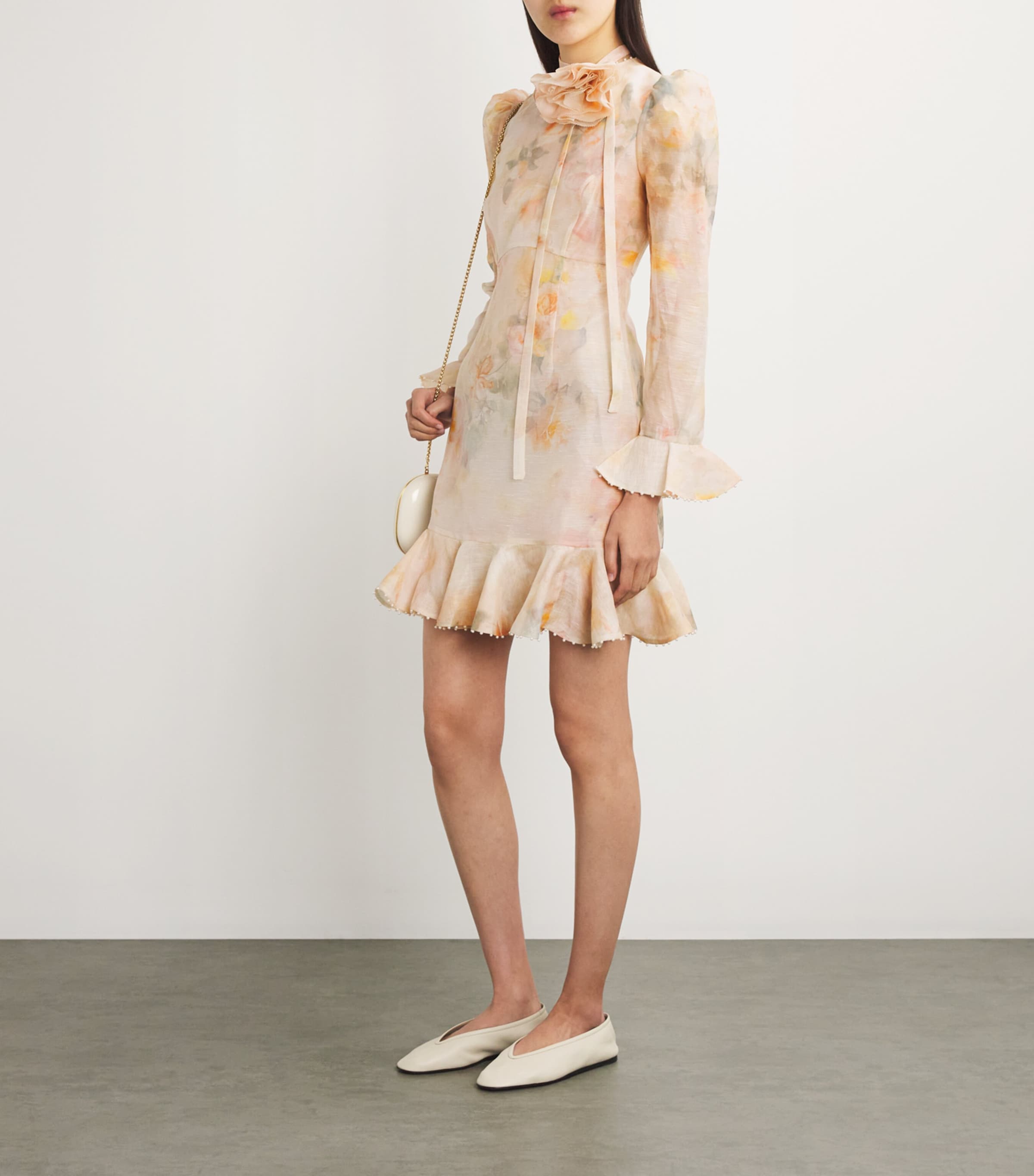 Zimmermann Linen-Silk Flower-Embellished Mini Dress | Harrods US