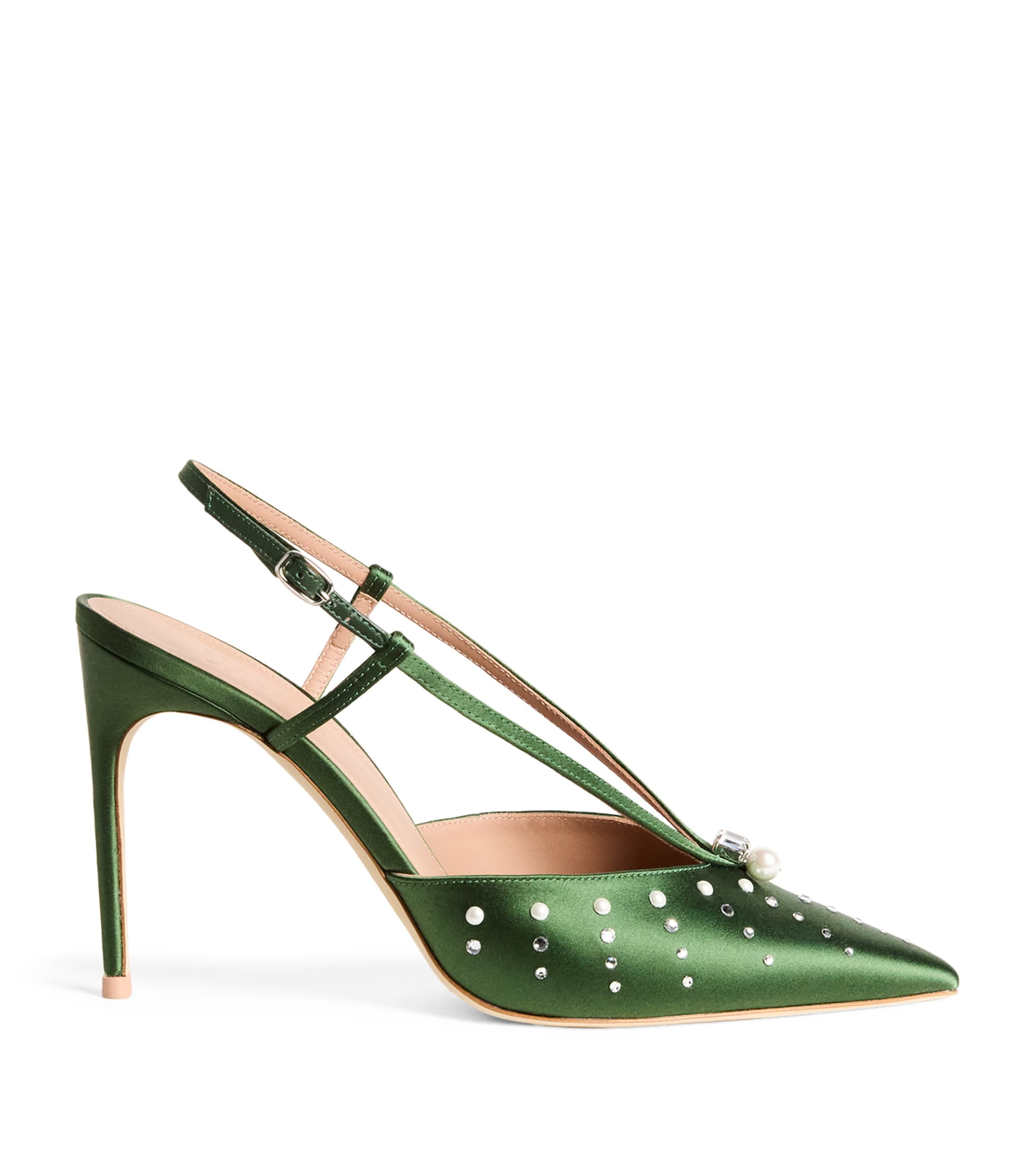 Malone Souliers Satin Moore Slingback Pumps 90 In Green