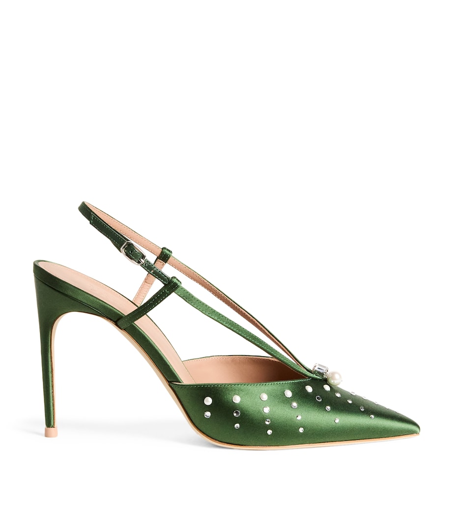Satin Moore Slingback Pumps 90 HARRODS GREEN Image 1