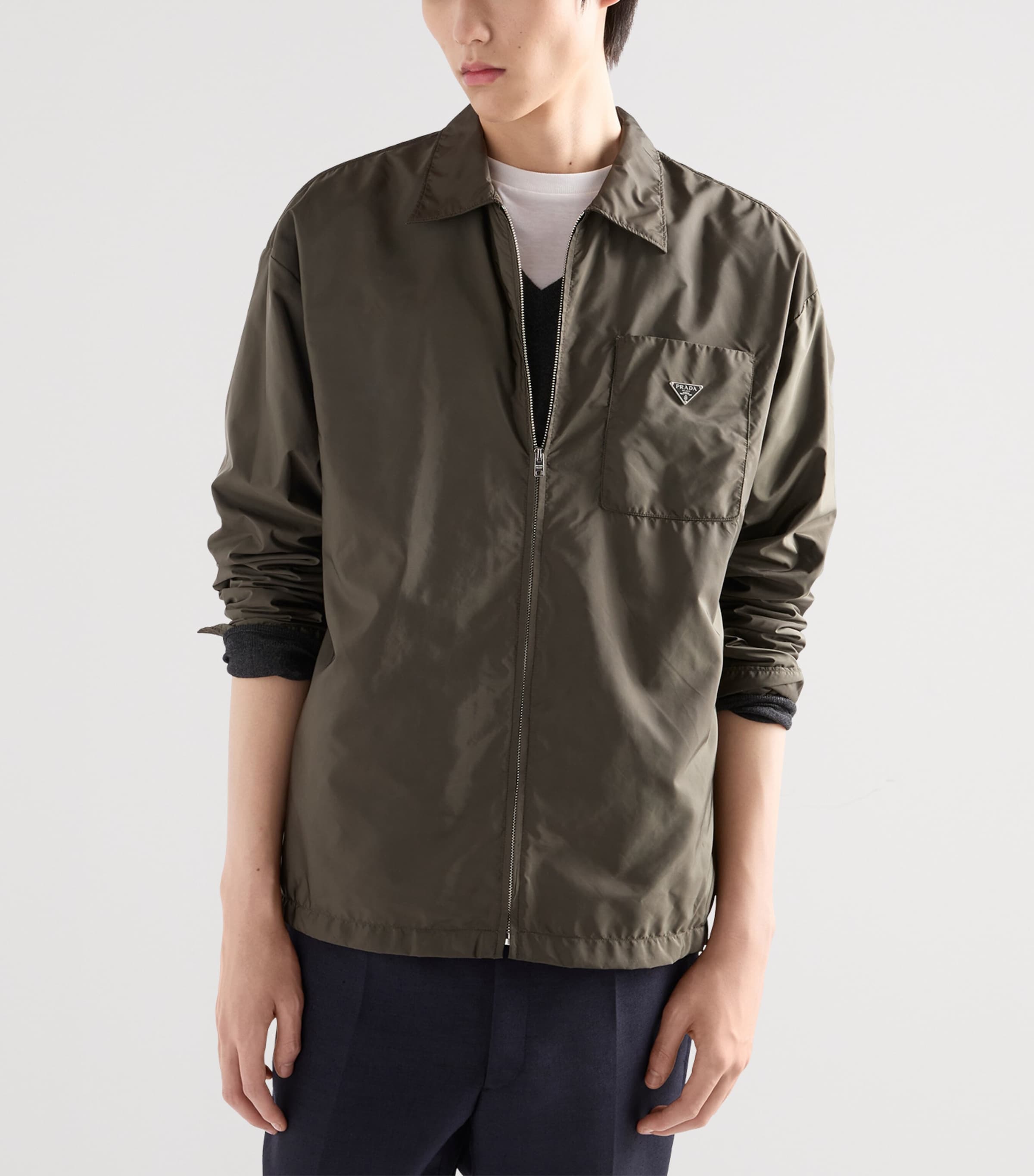 Prada Mens Re-Nylon Zipped Shirt Green Image 3
