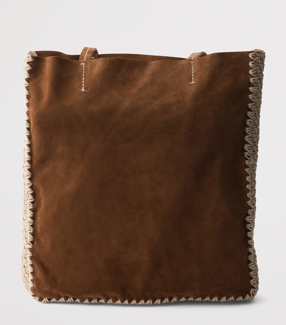 Prada Womens Large Leather-Crochet Tote Bag Brown Image 3