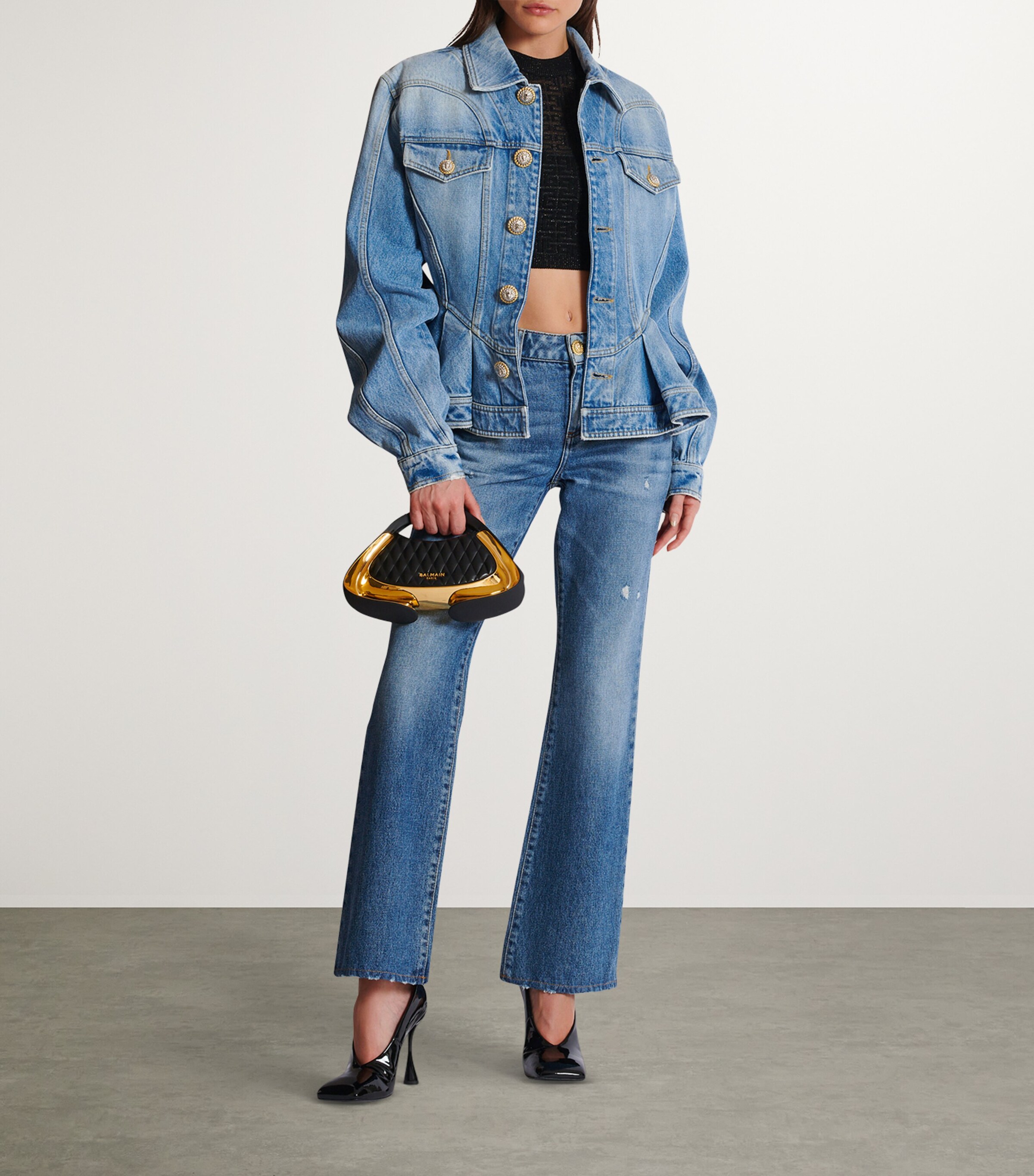Balmain Pleated Denim Jacket | Harrods US