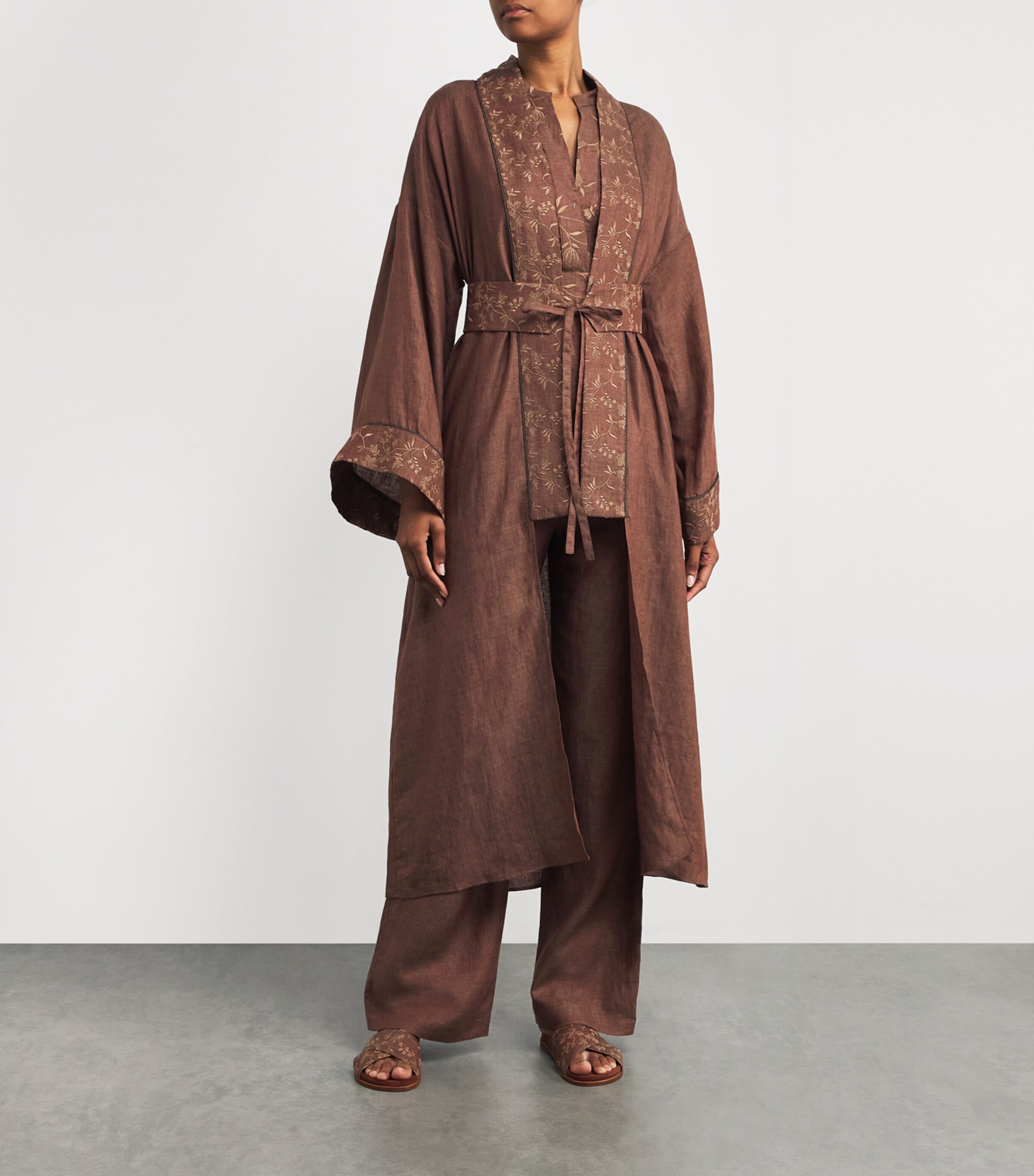 x Harrods Linen Embroidered Kimono VICUNA Image 2