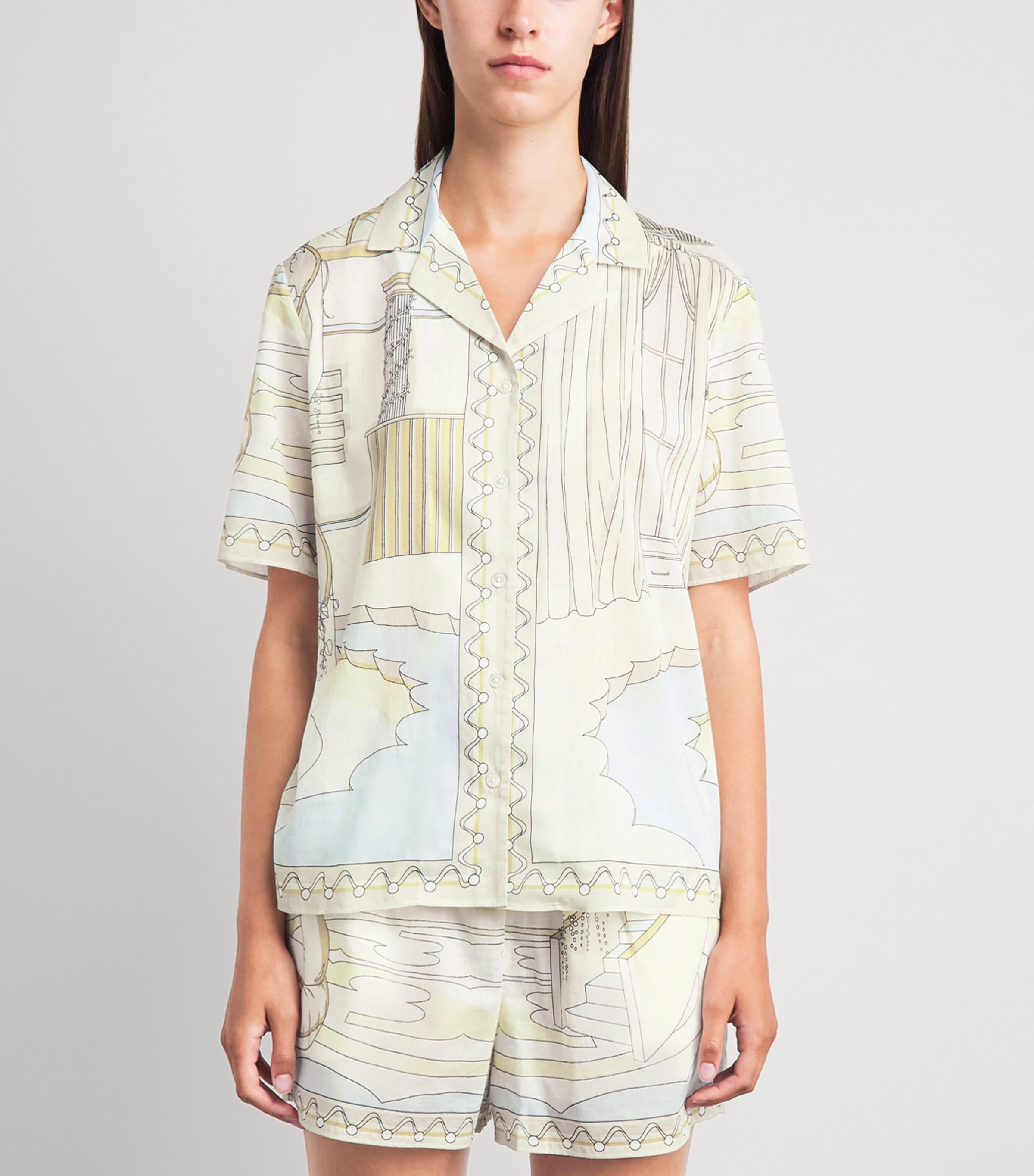 Tory Burch Womens Cotton Printed Shirt The Pool Beige Image 4