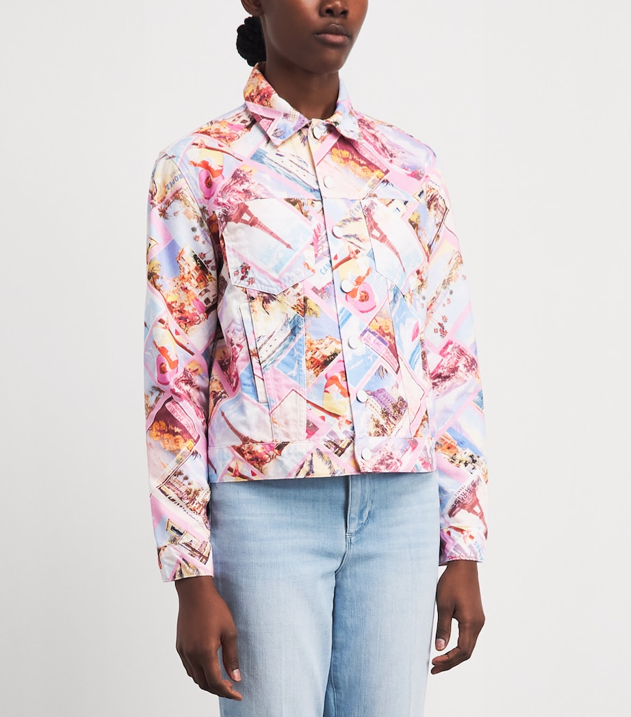 L'Agence Womens Printed Joey Denim Jacket Lp Lt Postcard Print Image 4