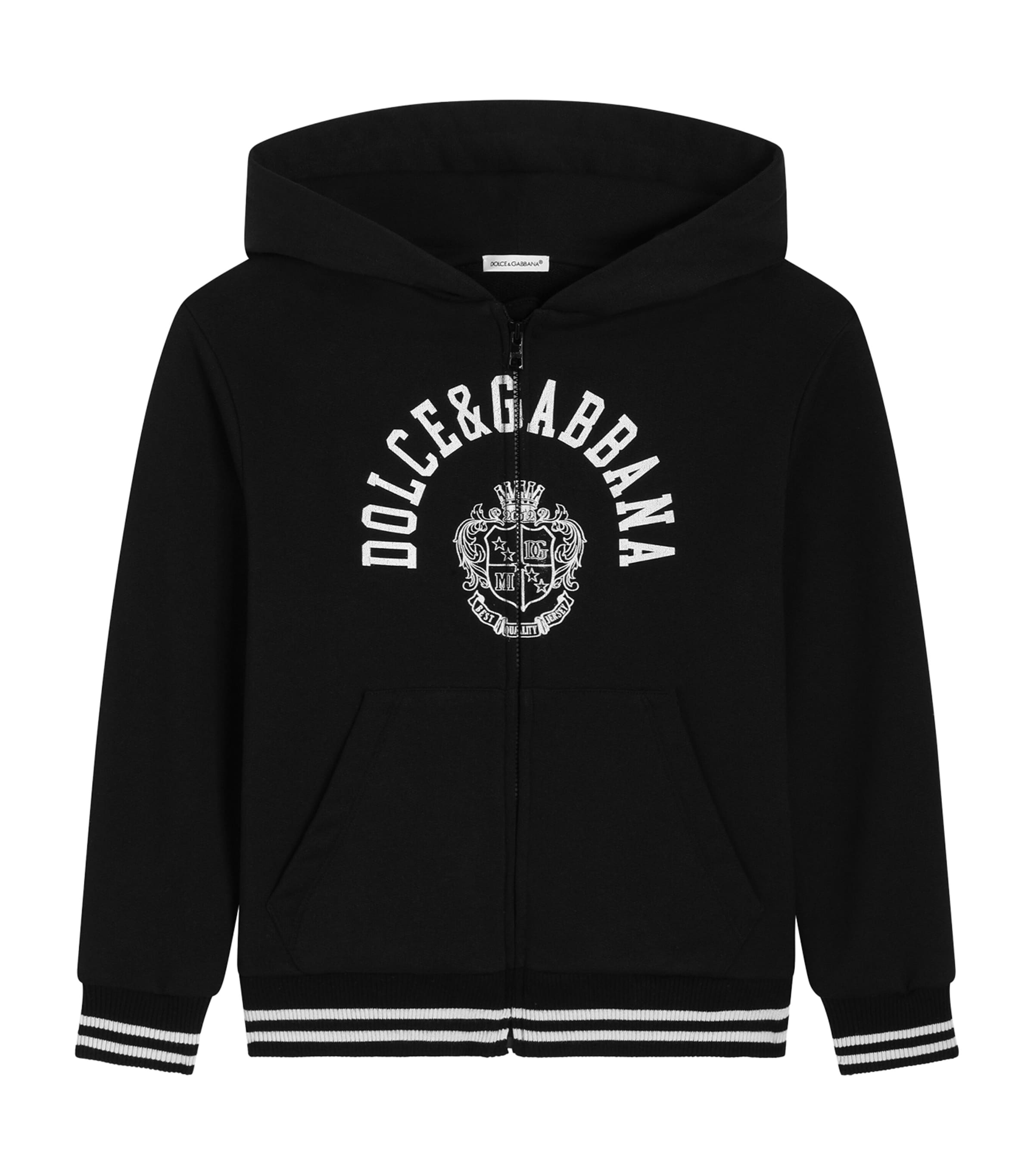 Dolce&Gabbana Kids Cotton Logo Zip-Up Hoodie (8-12+ Years) Black Image 1