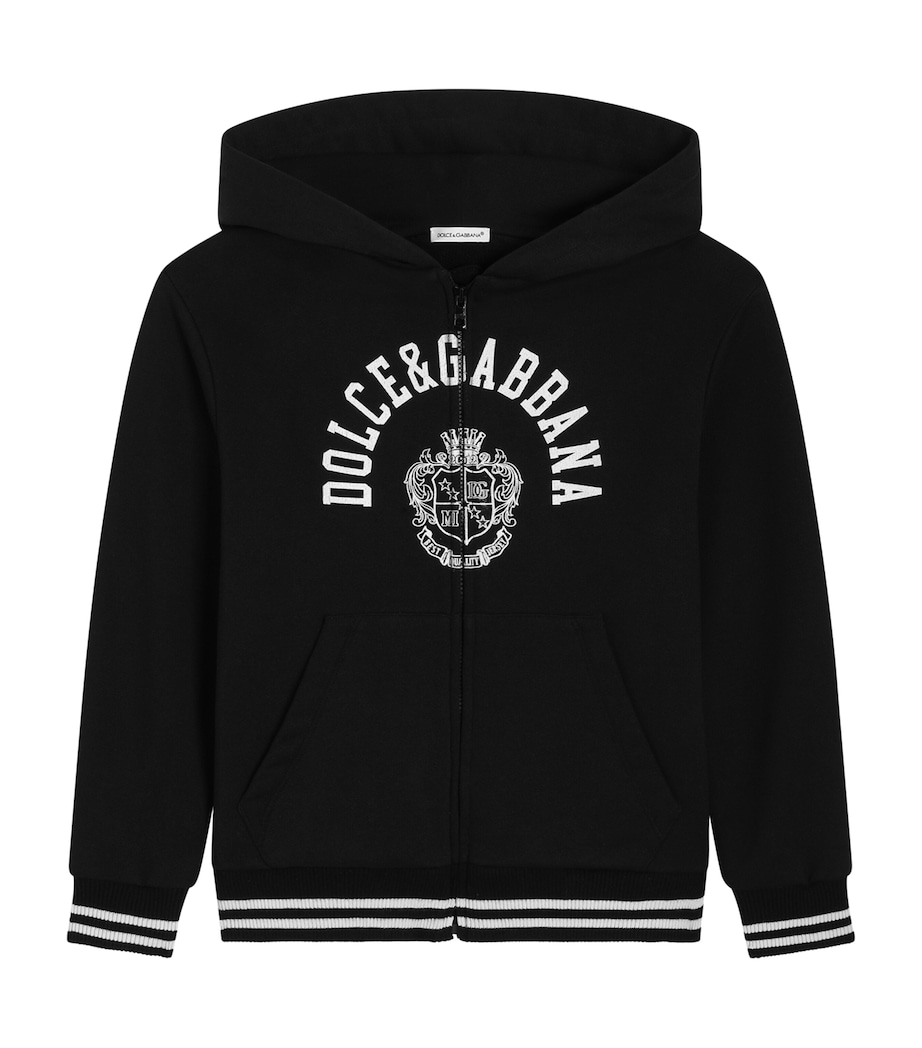 Dolce&Gabbana Kids Cotton Logo Zip-Up Hoodie (8-12+ Years) Black Image 1