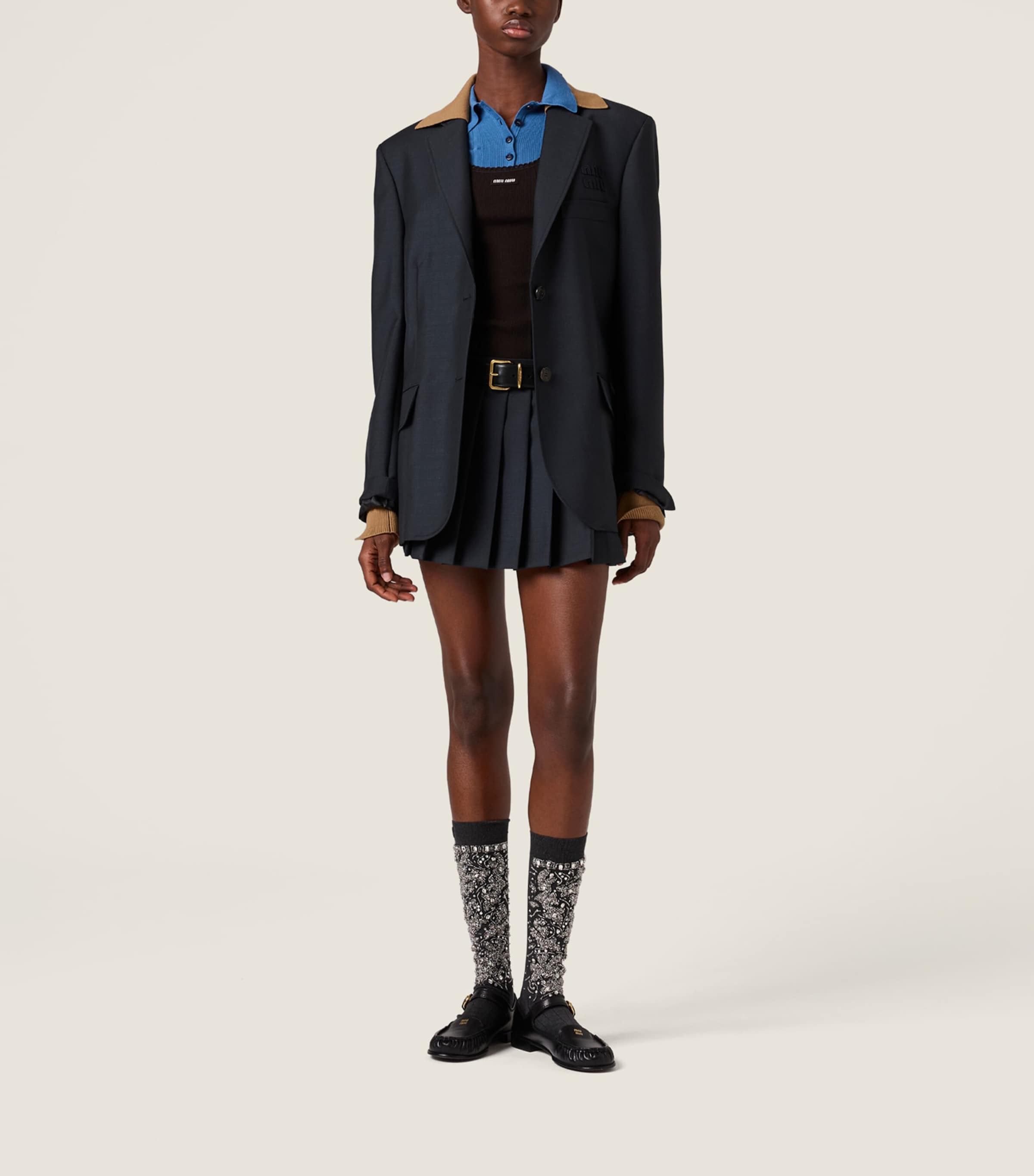 Miu Miu Womens Kid Mohair Pleated Mini Skirt Image 2