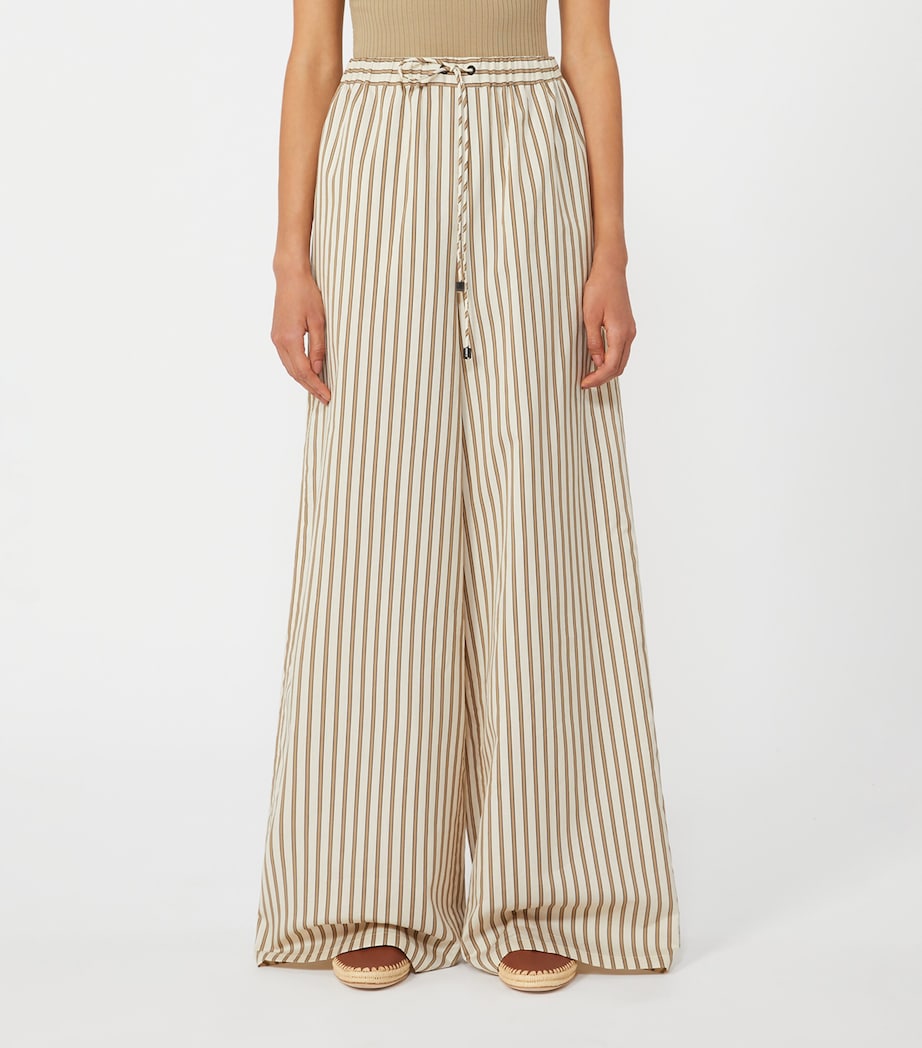 Max Mara Womens Cotton-Silk Stripe Drawstring Trousers Beige Image 3