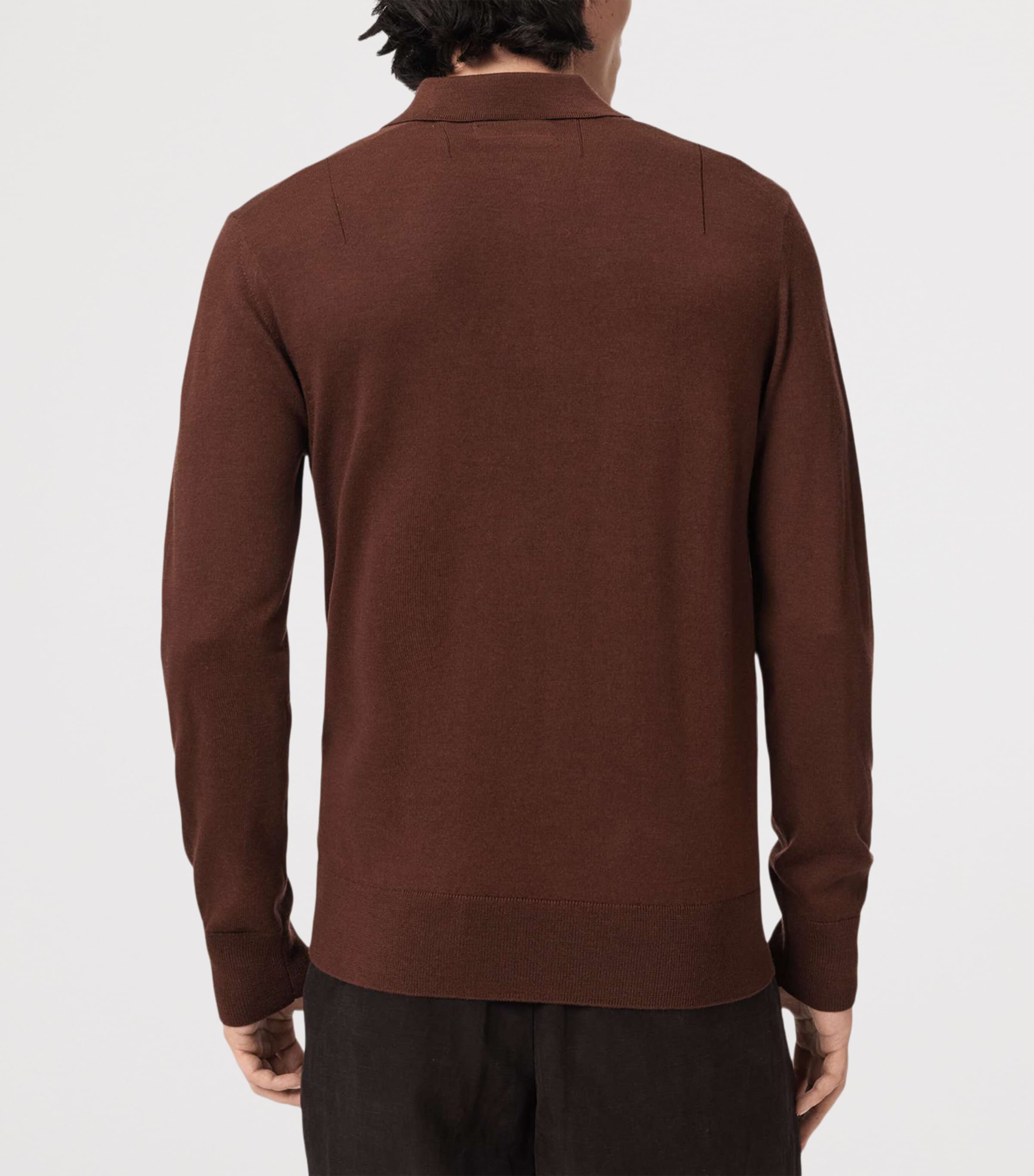 AllSaints Mens Merino Wool Mode Polo Shirt Hot Choc Brown Image 4