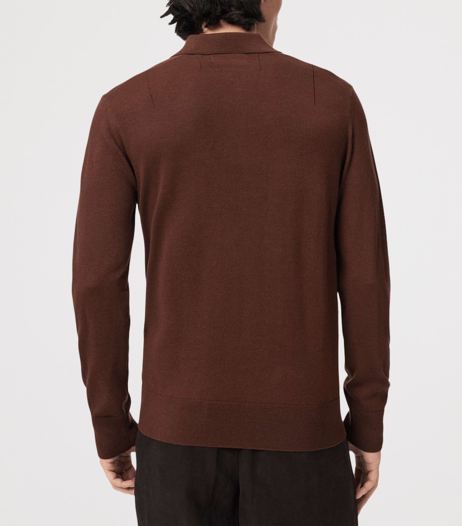 AllSaints Mens Merino Wool Mode Polo Shirt Hot Choc Brown Image 4