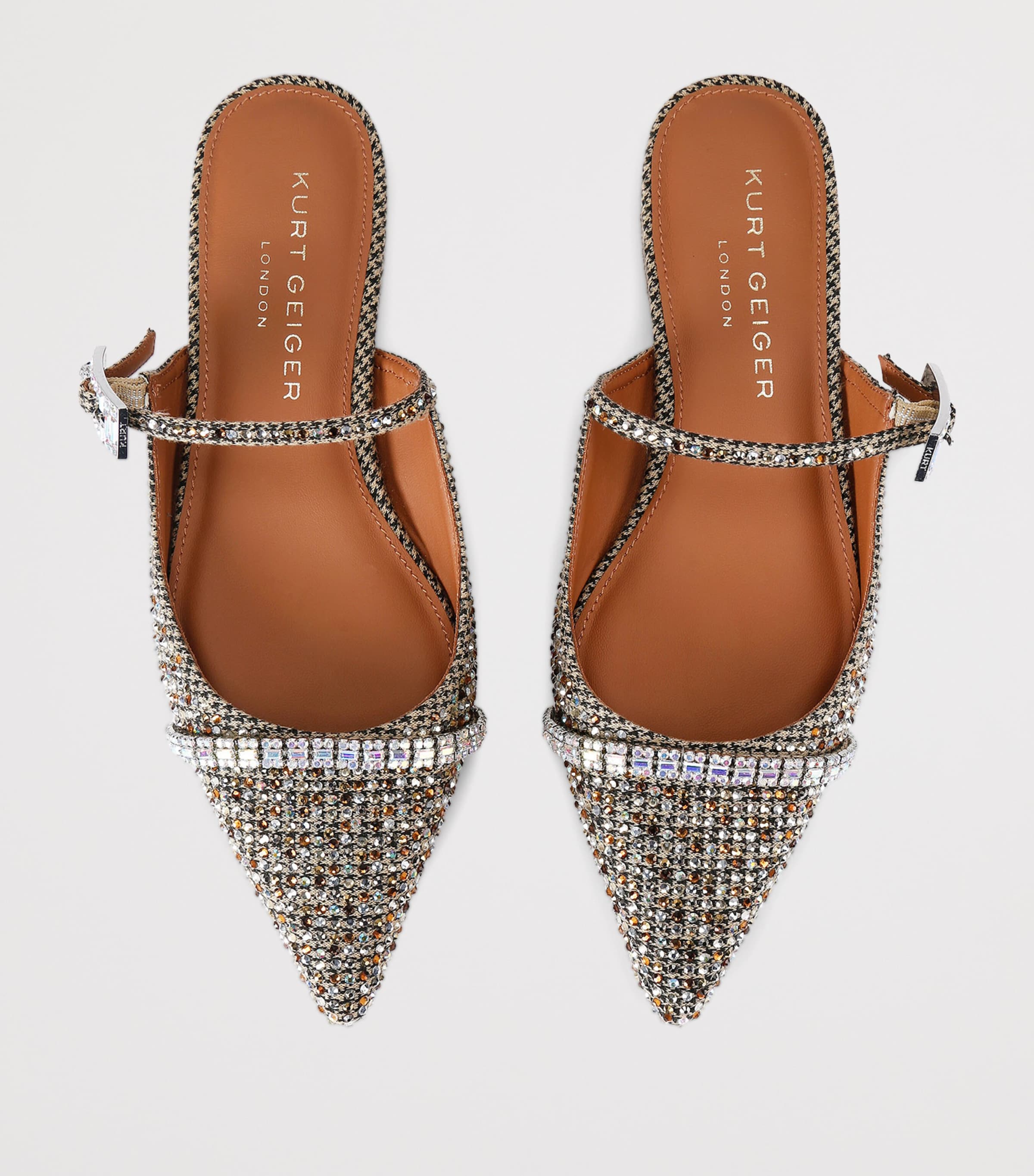 Kurt Geiger London Embellished Strass Flat Mules Beige Comb Image 4
