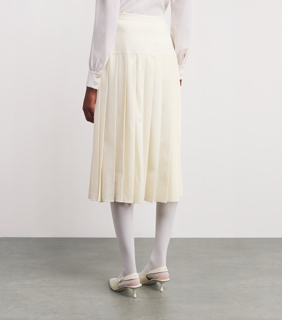 Wool Crepe Pleated Midi Skirt 0822 WHITE Image 4
