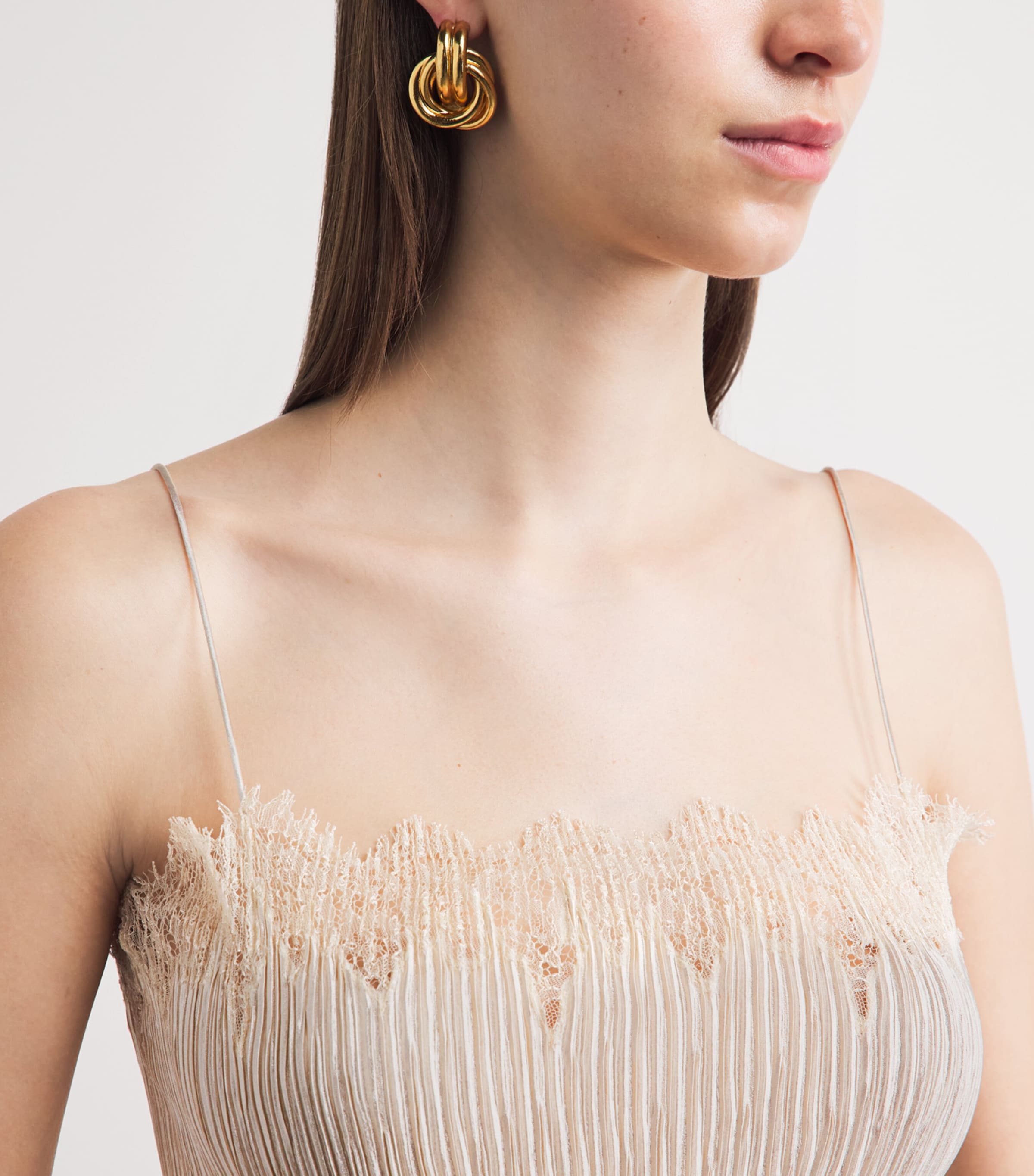 FFORME Womens Plissé Lace-Trim Jimena Top Ivory Image 3