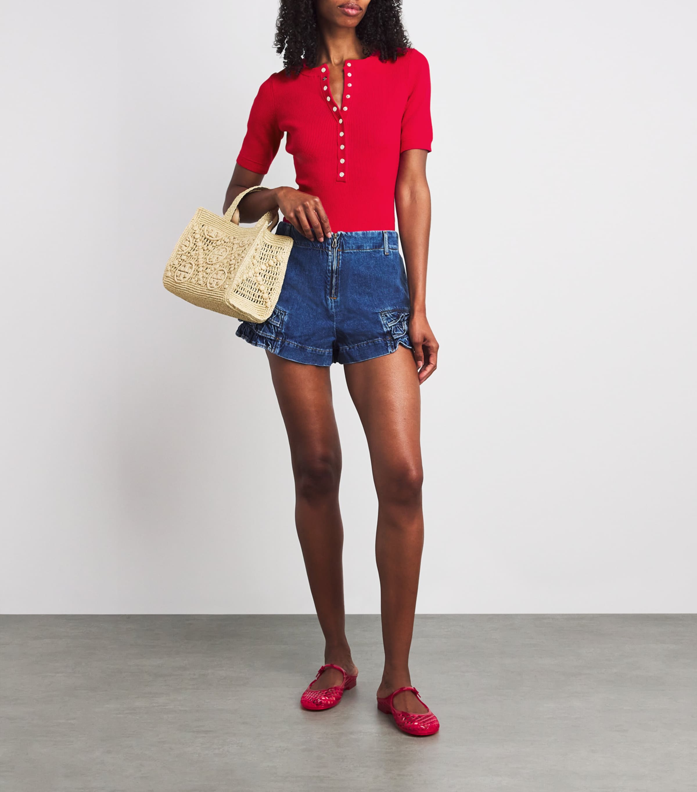 Cotton-Blend Short Sleeve Bodysuit RED Image 2