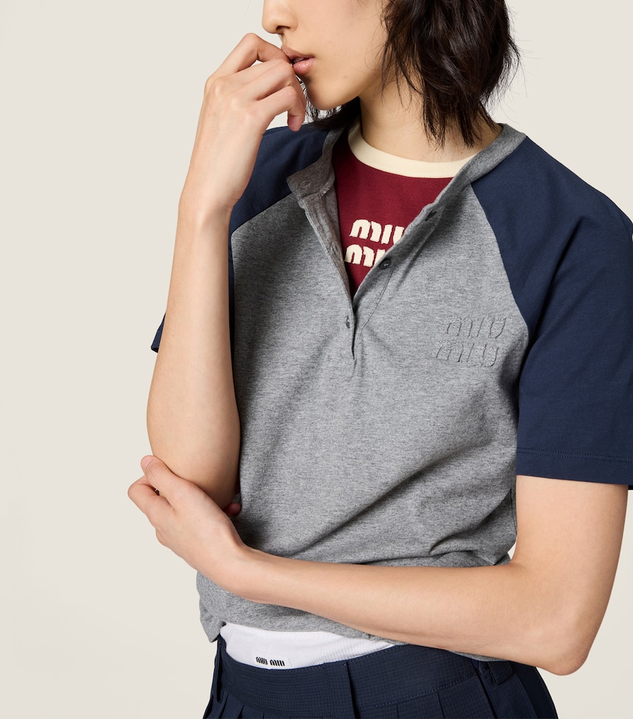 Miu Miu Womens Cotton Jersey Henley T-Shirt Image 4