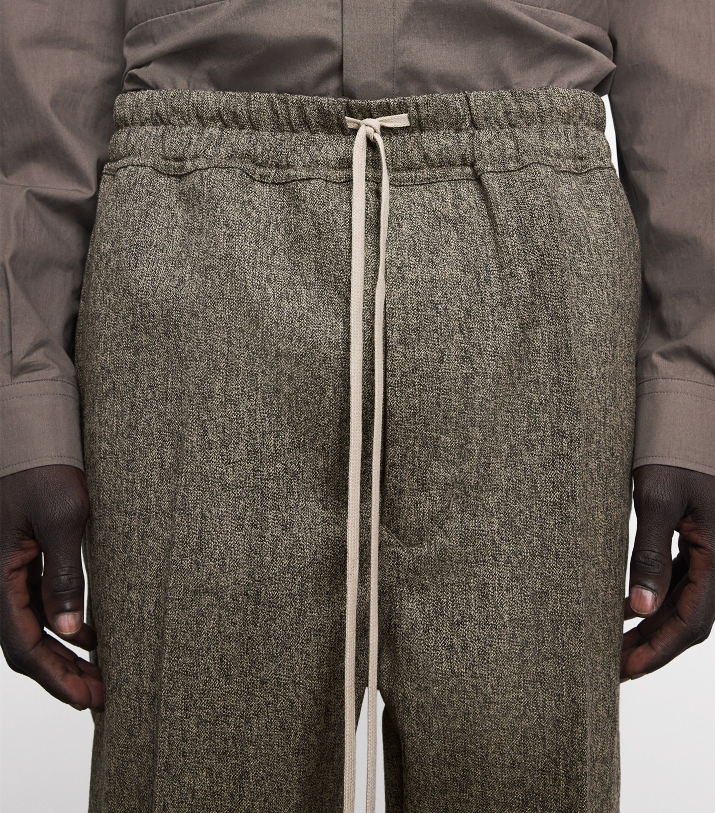 Rick Owens Mens Cotton-Wool Drawstring Trousers Black Melange Image 3